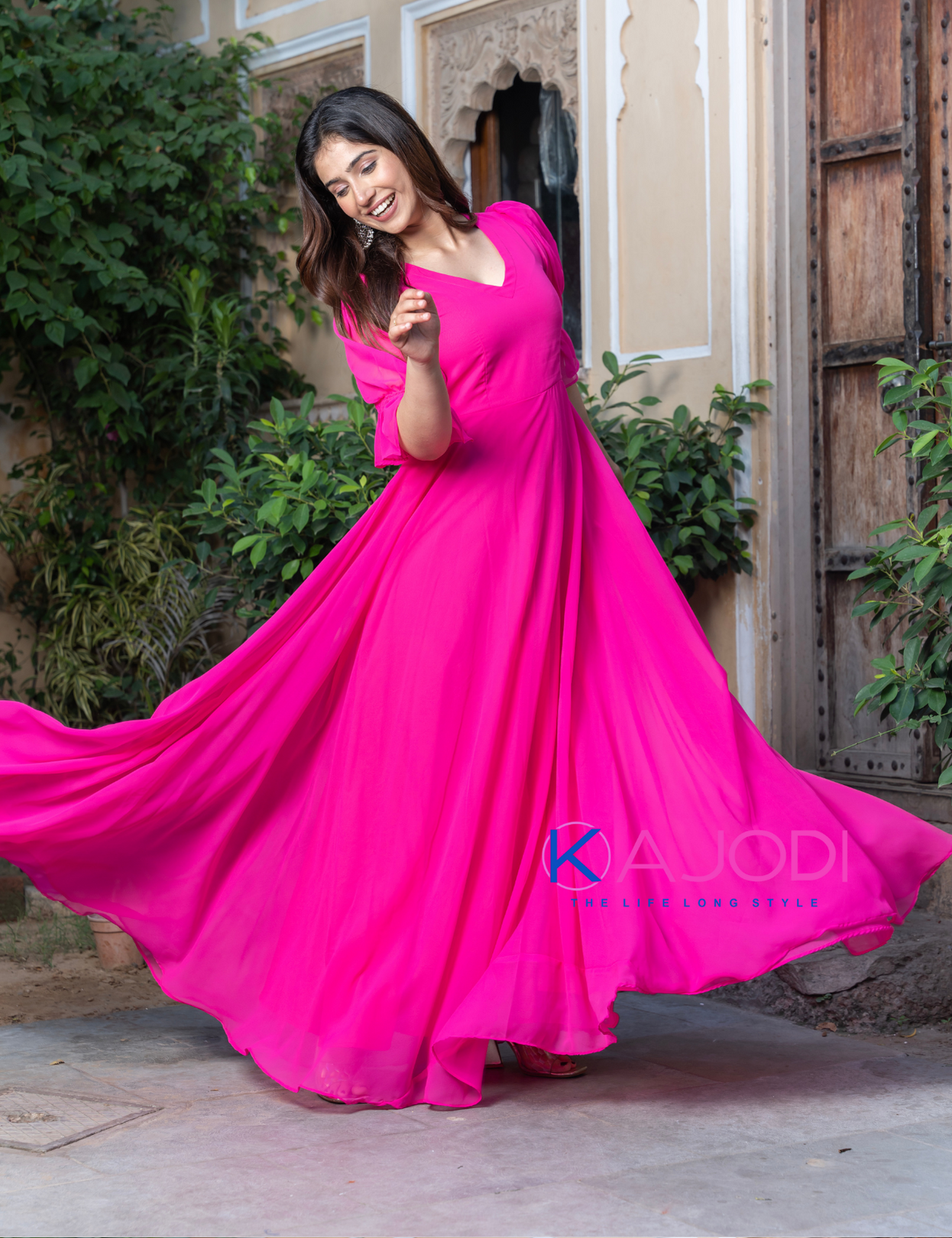 Pink colour long sales gown