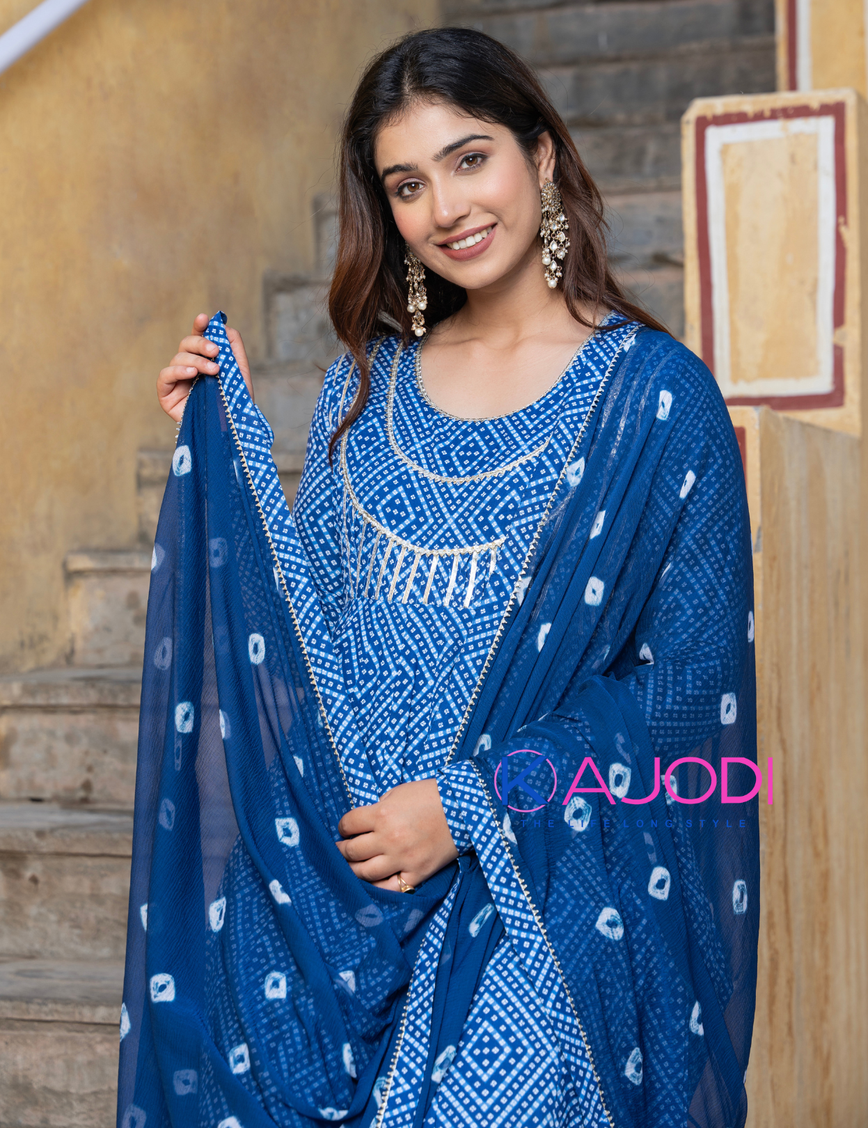 Blue Bandhej Tunic Long Dress