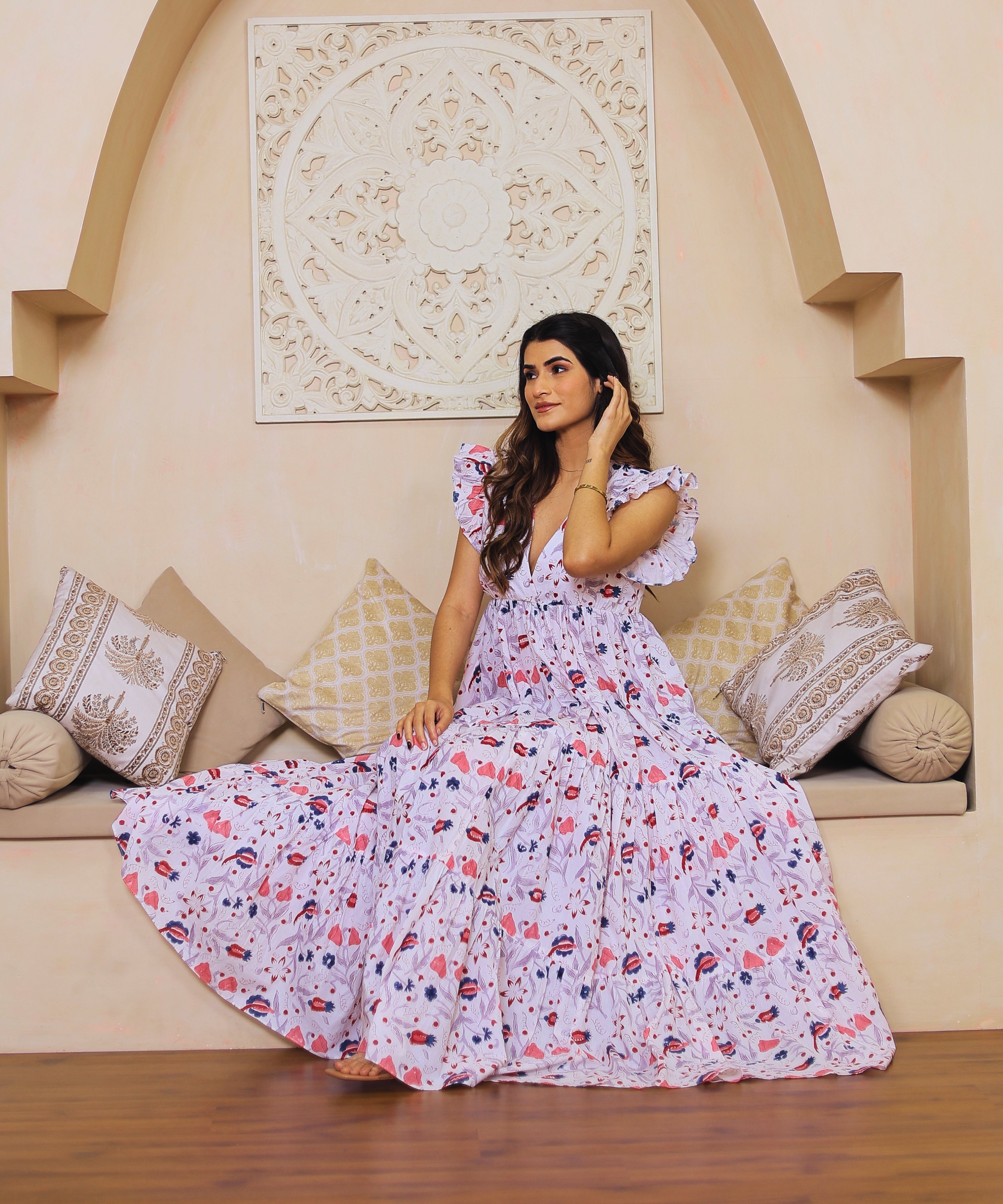 Pink White Floral Dress