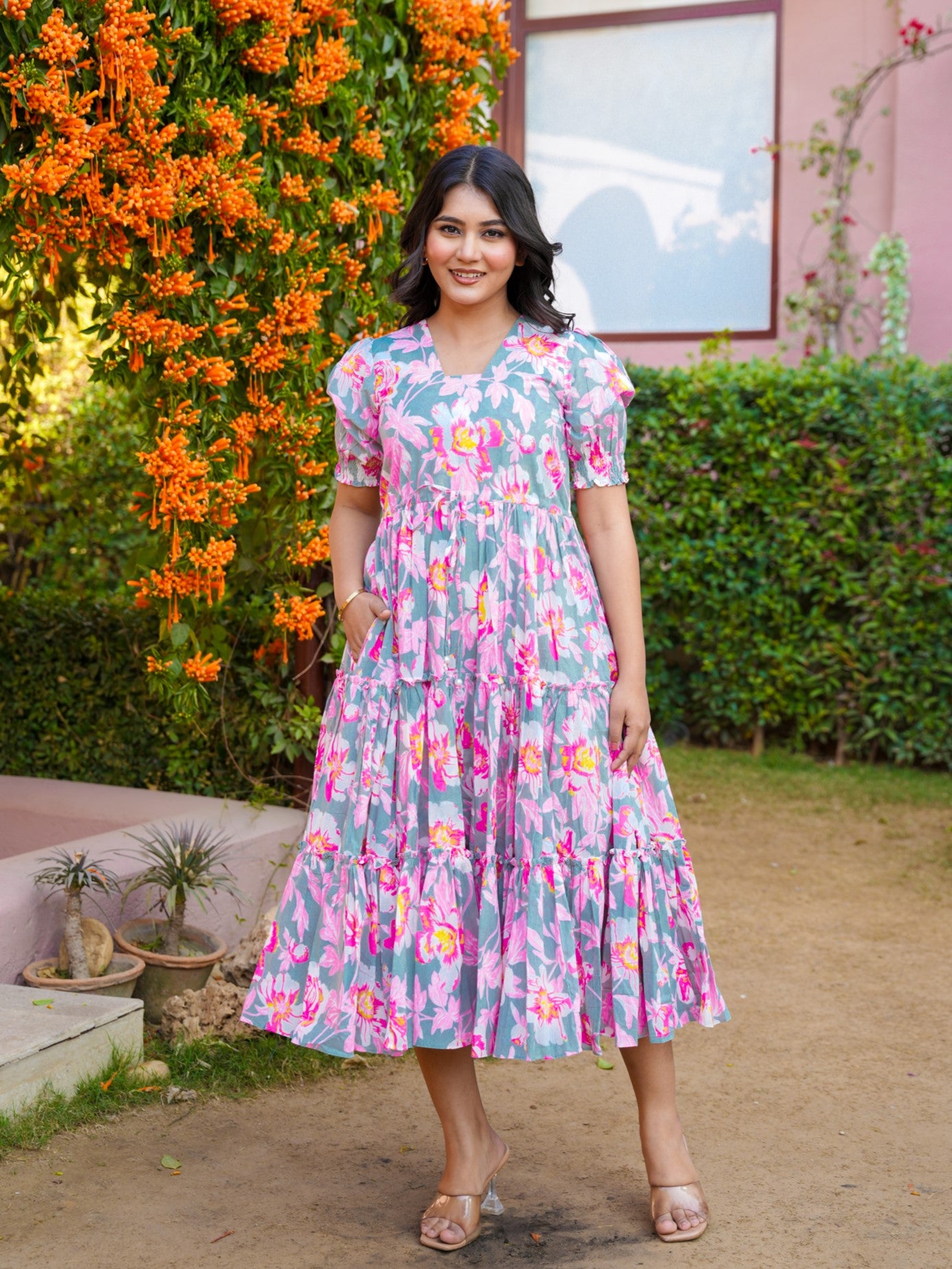 Mehraab Pink Floral Dress