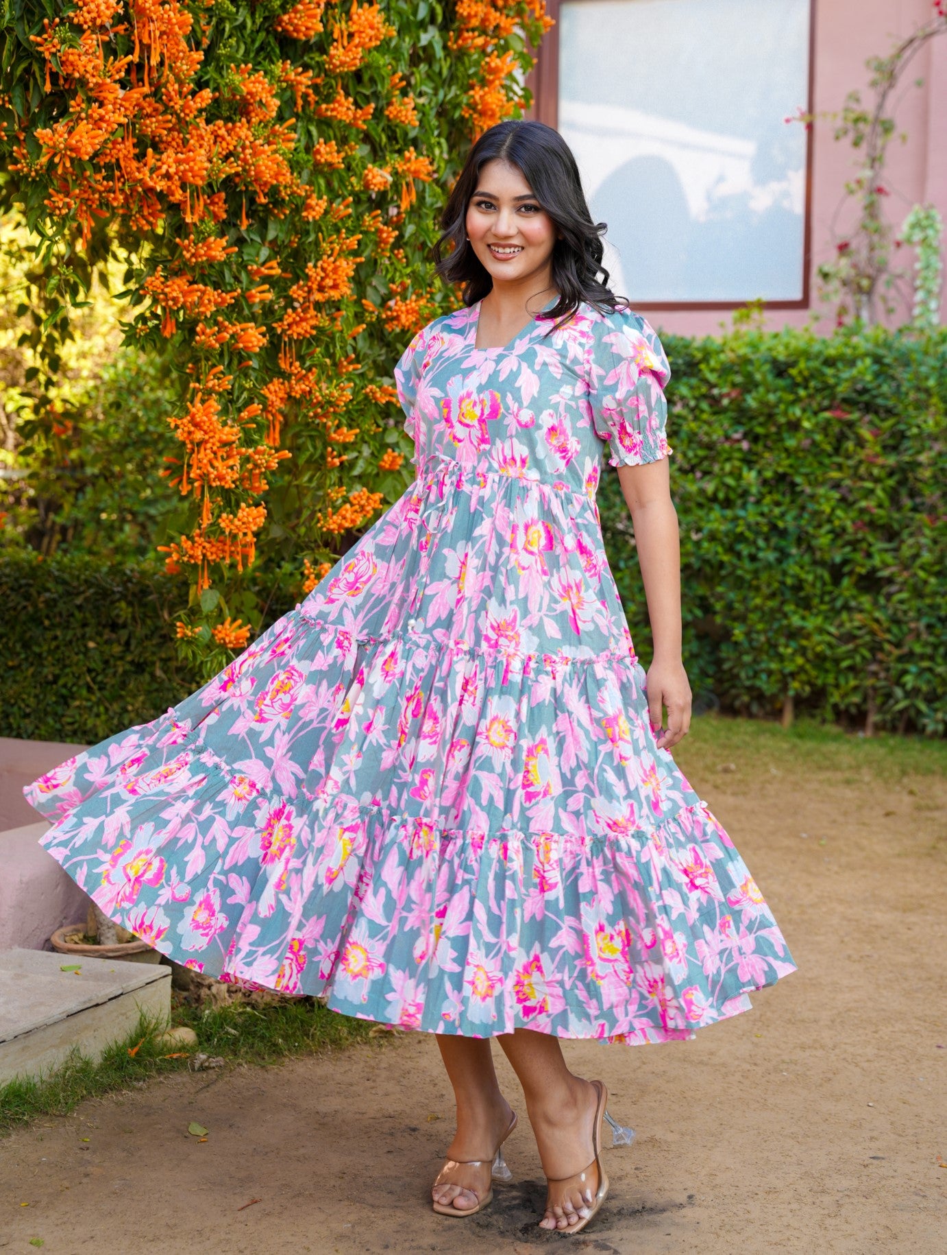 Mehraab Pink Floral Dress