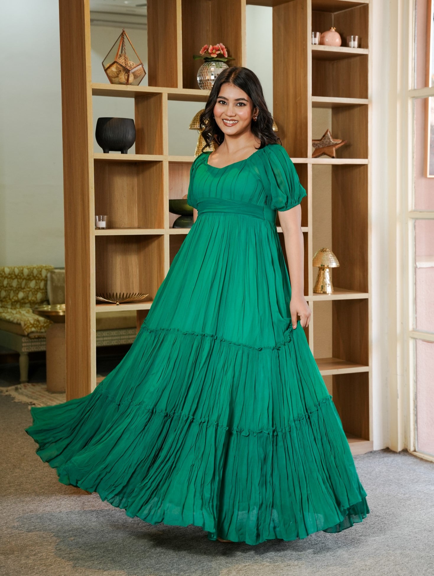 Ahana Green Long Dress