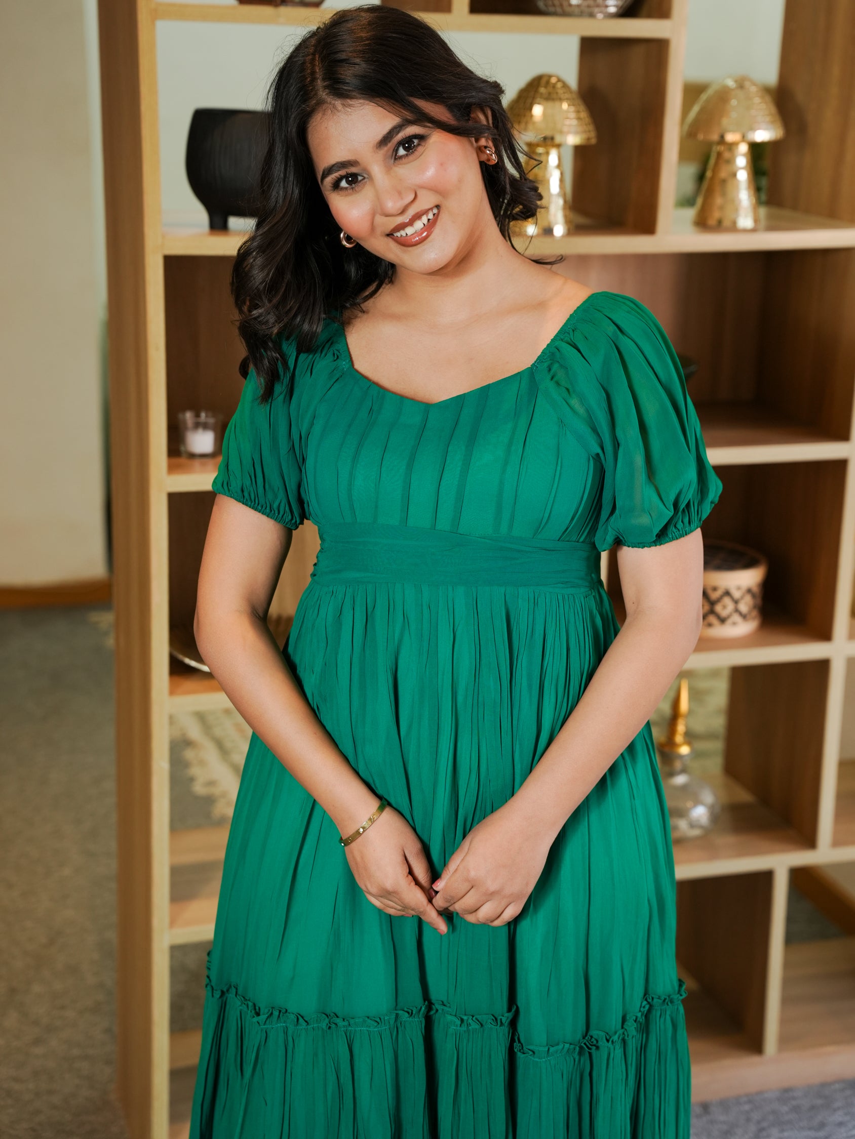 Ahana Green Long Dress