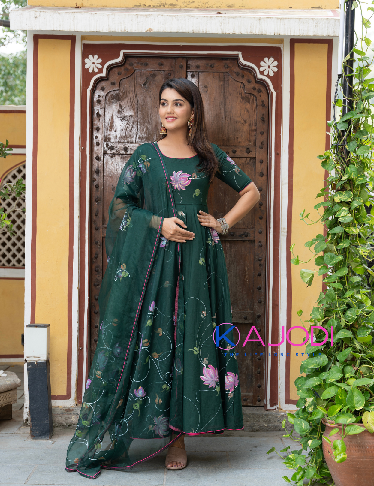 Green Hand Painted Masakali Suit Set