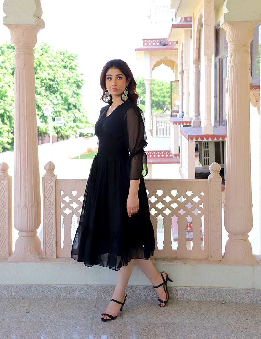 Black Fit And Flare Cocktail Dress