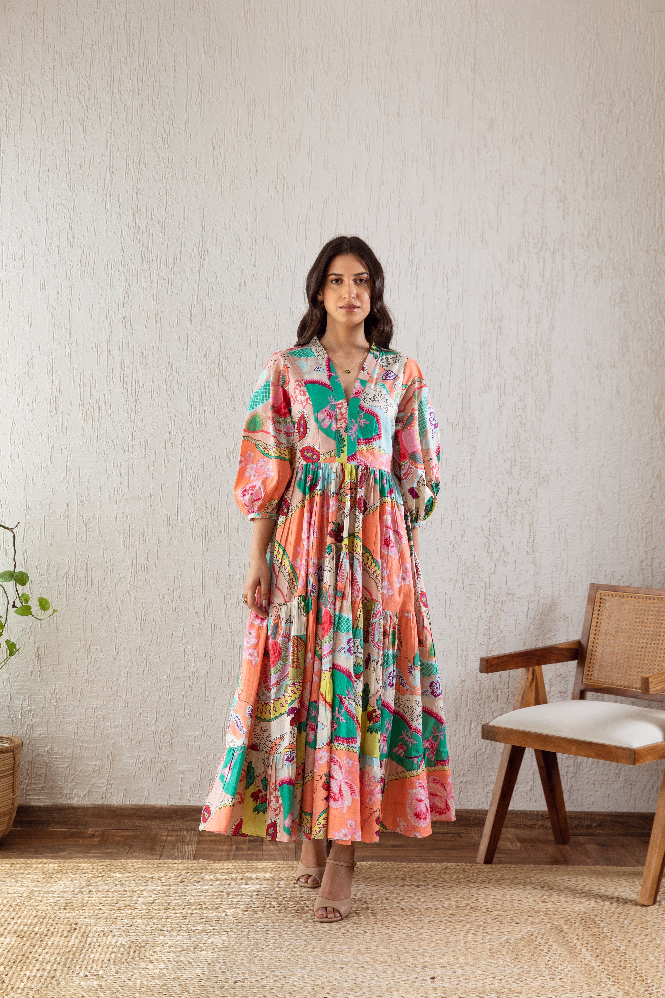 Amayra Floral Cotton Long Dress