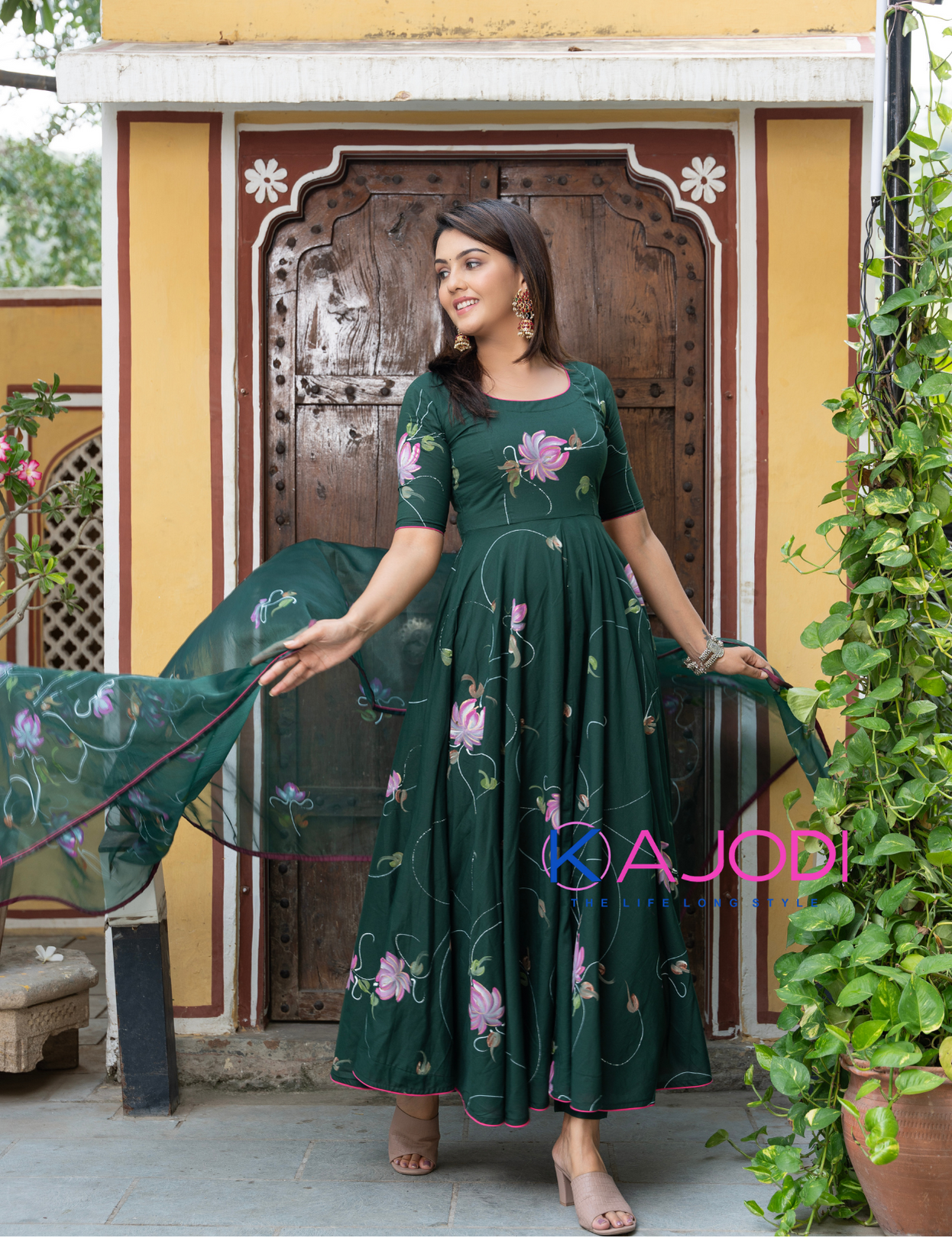 Green Hand Painted Masakali Suit Set