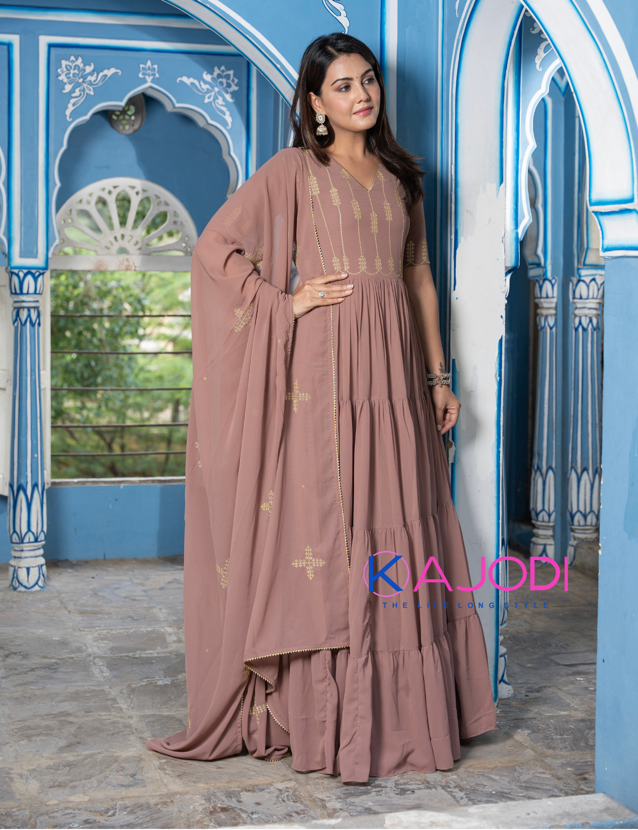 Rosy Embroidery Long Dress