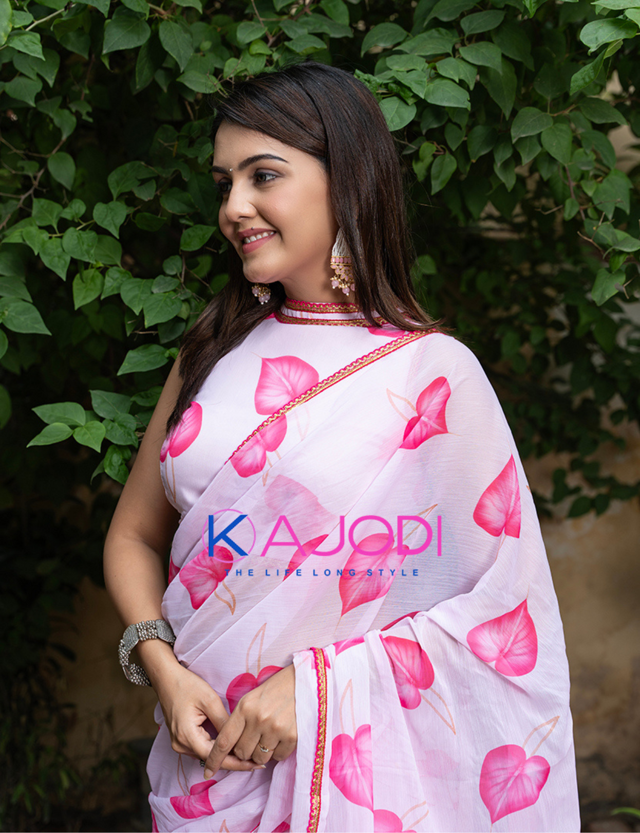 Pink High Neck Cropped saree
