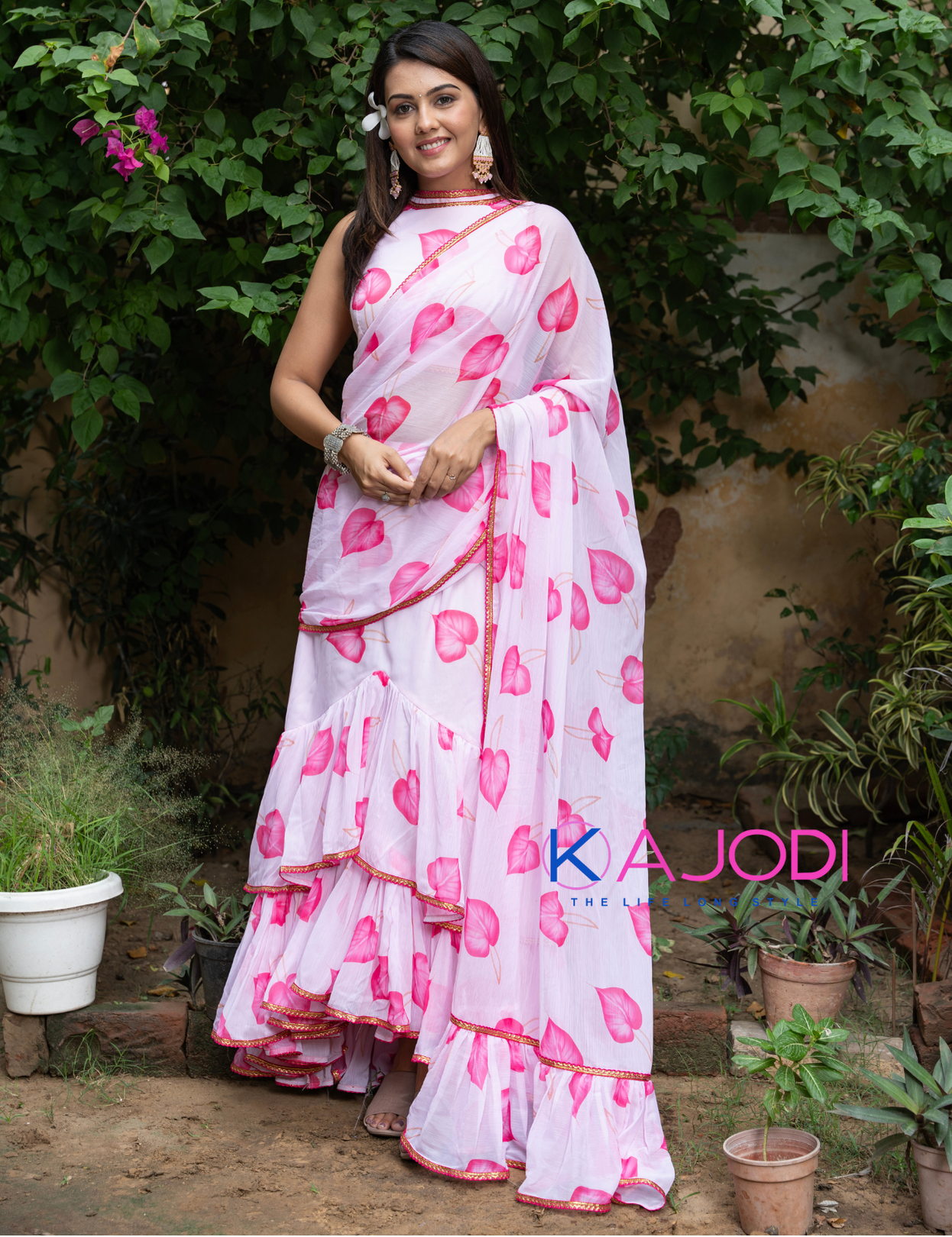 Pink High Neck Cropped saree