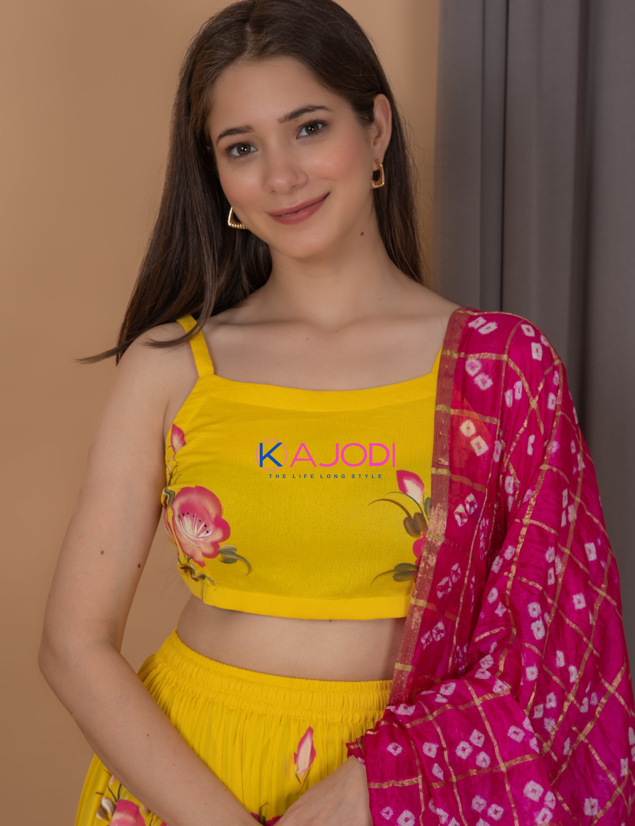 Yellow Starling Chiffon Hand Painted Dress.