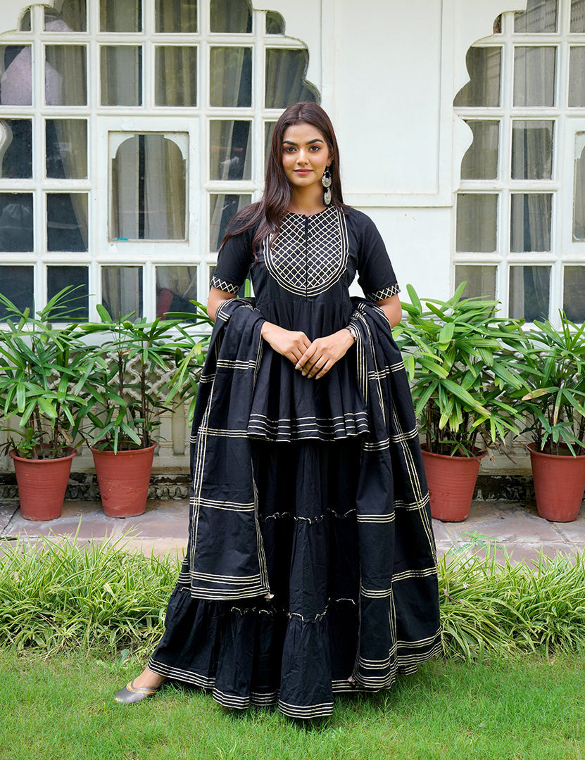 Black Peplum Skirt with Dupatta Sets