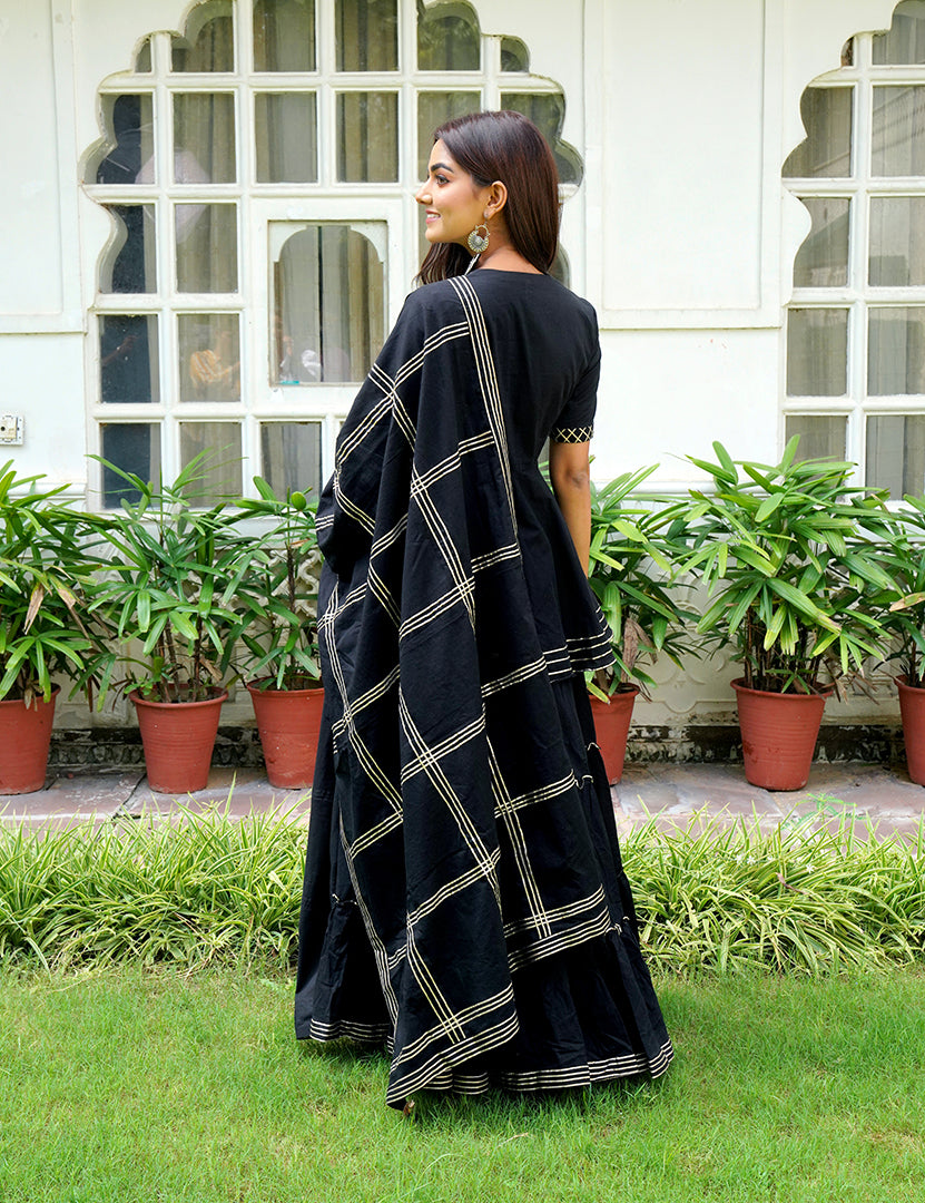 Black Peplum Skirt with Dupatta Sets