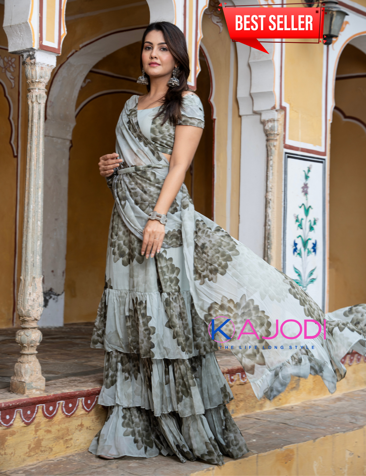 Yasmin Gray Chiffon Saree