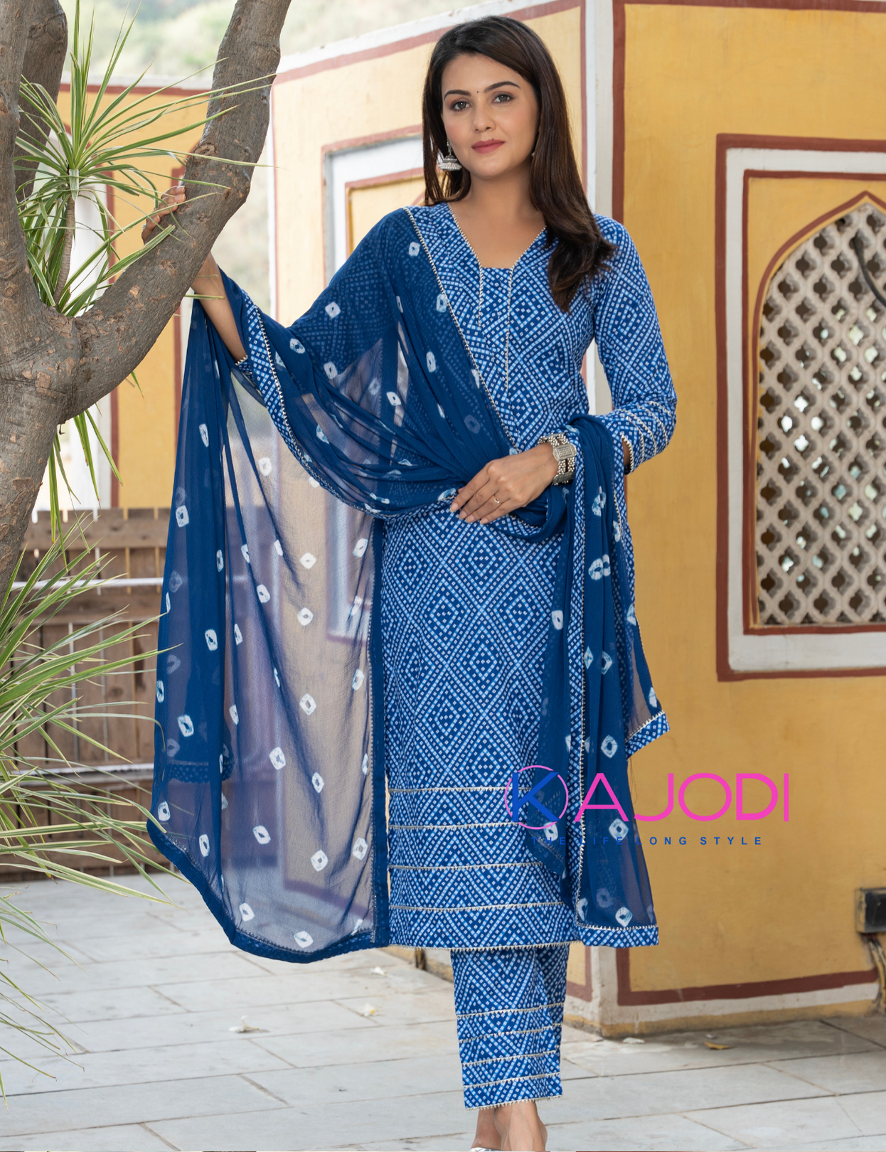 Blue Bandhej Kurta Set
