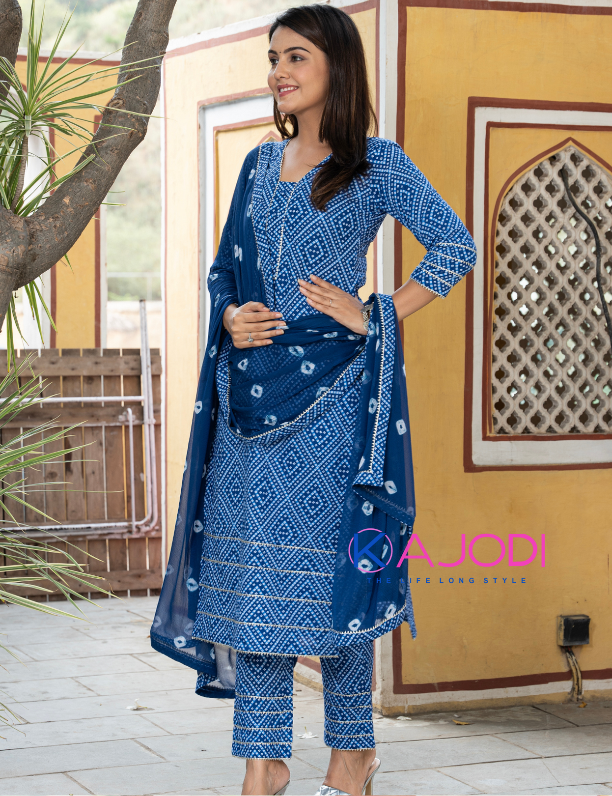 Blue Bandhej Kurta Set