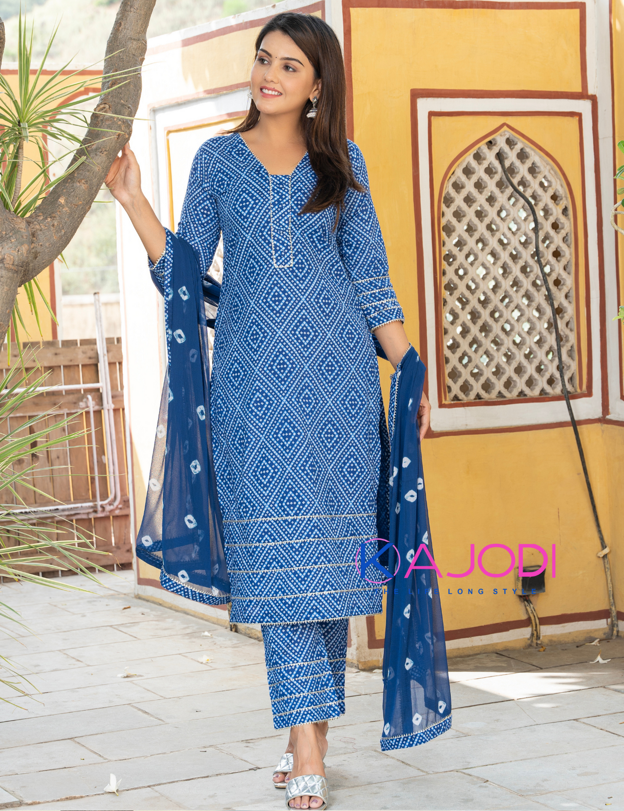 Blue Bandhej Kurta Set