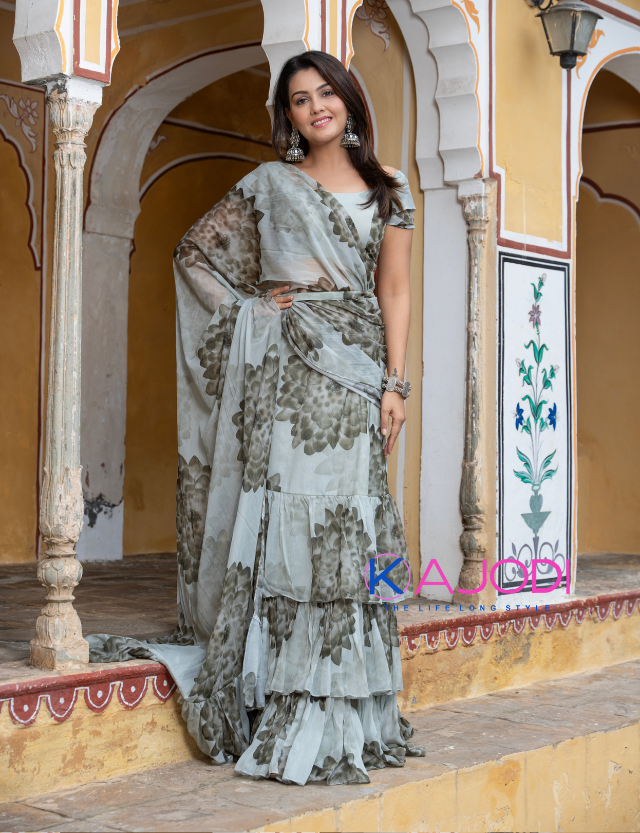 Yasmin Gray Chiffon Saree