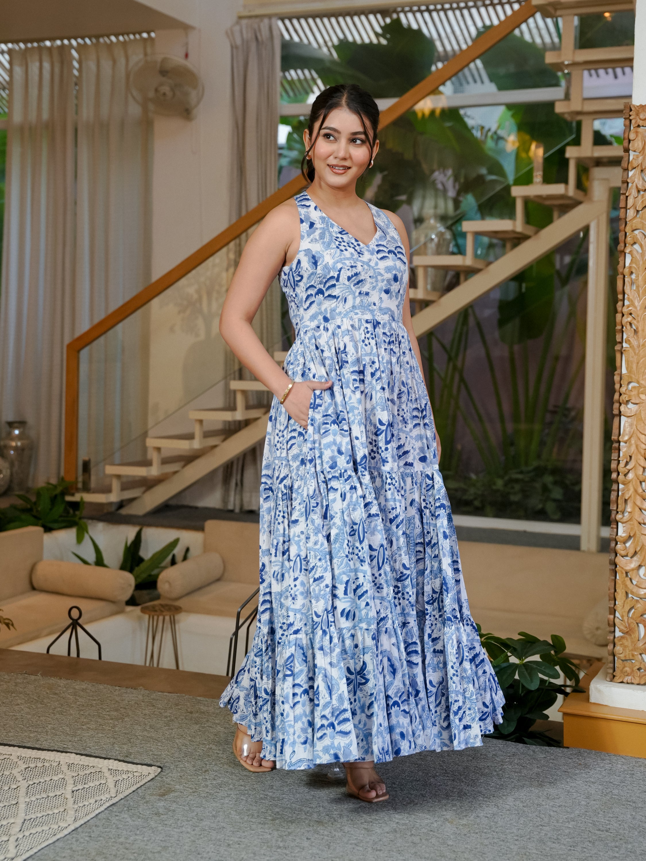 Blue Butterfly Cotton Dress