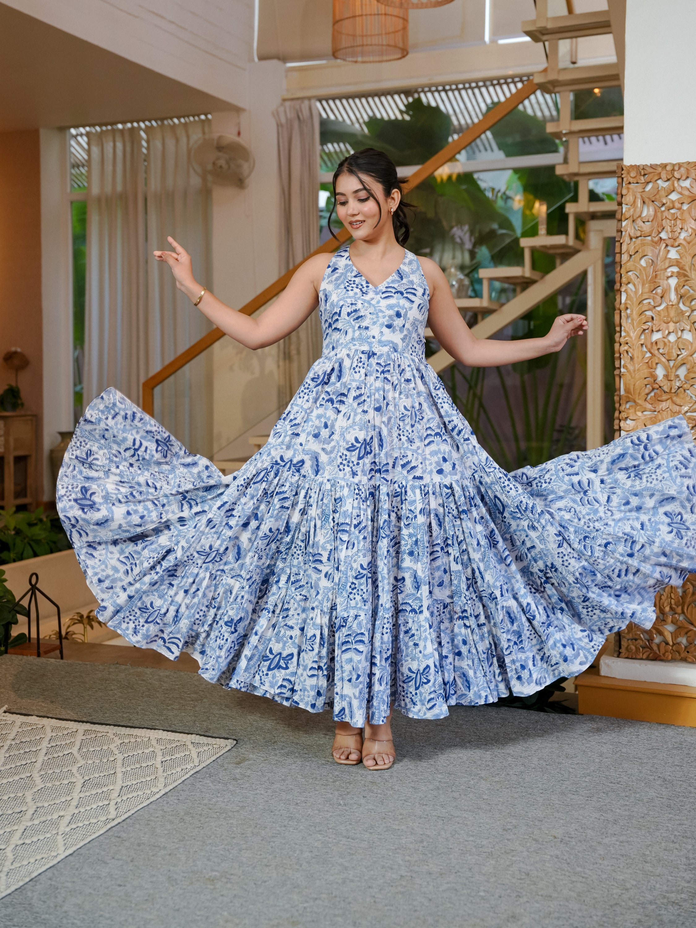 Blue Butterfly Cotton Dress