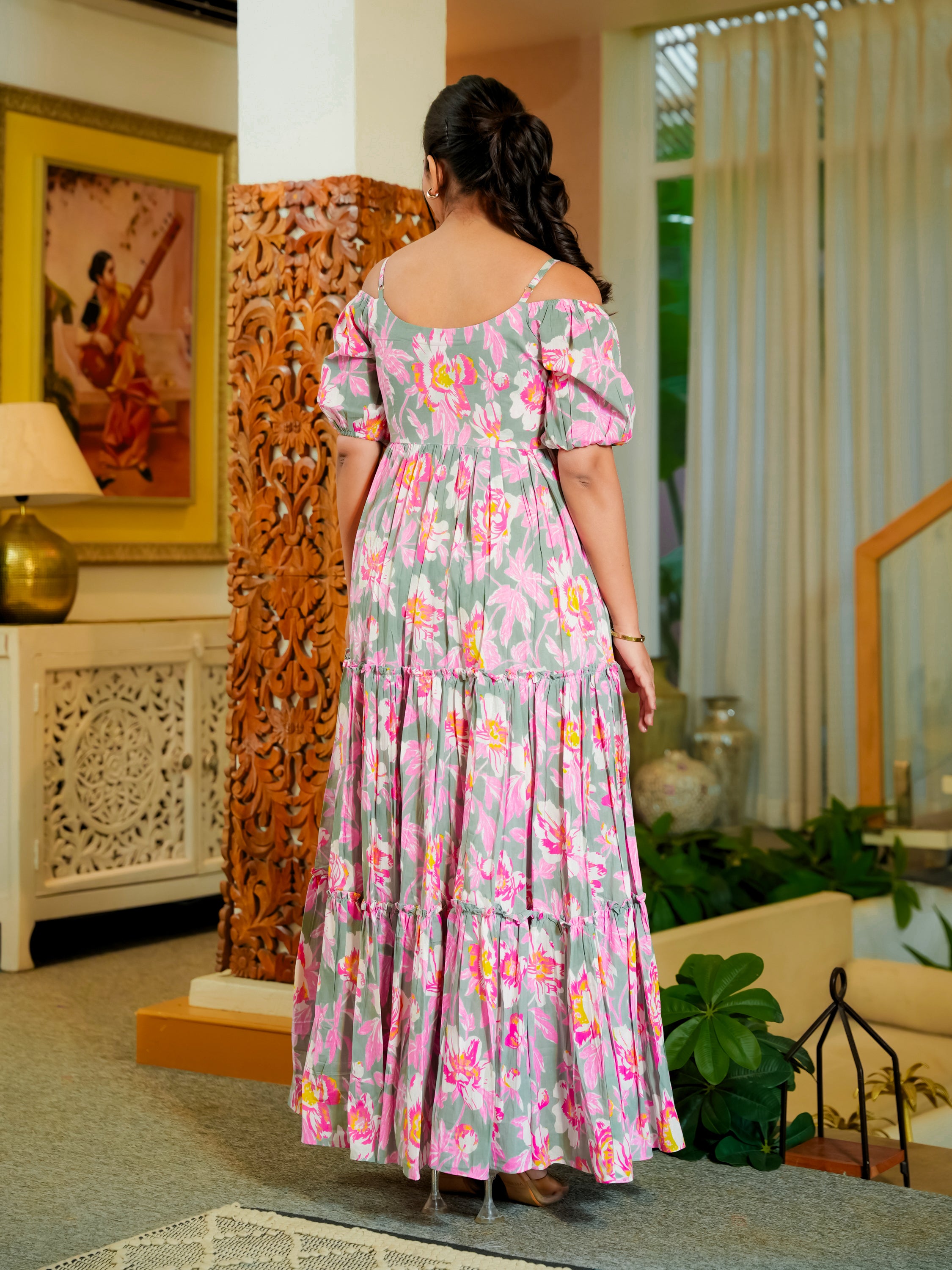 Garima Pink Cotton Floral Dress