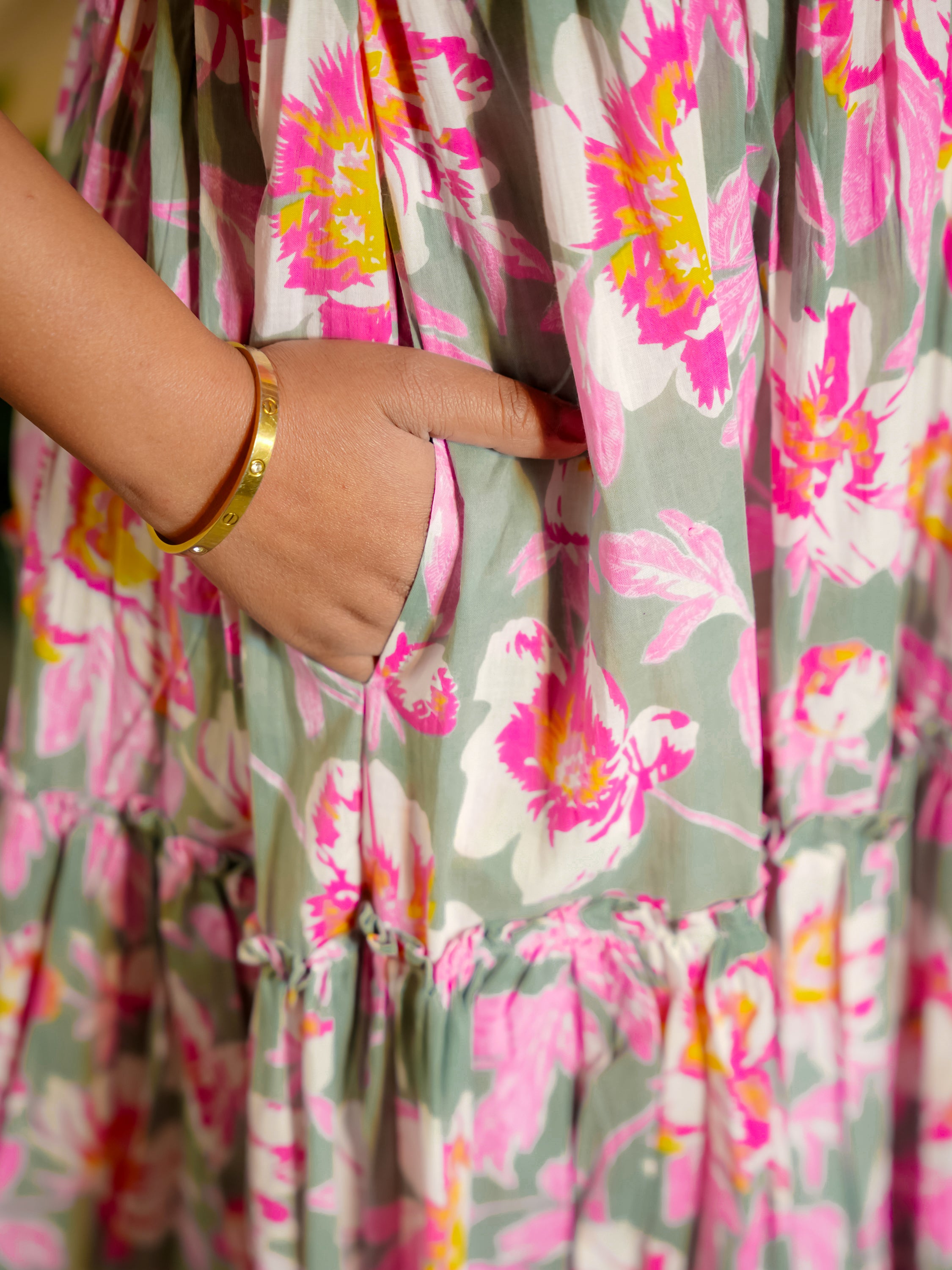 Garima Pink Cotton Floral Dress