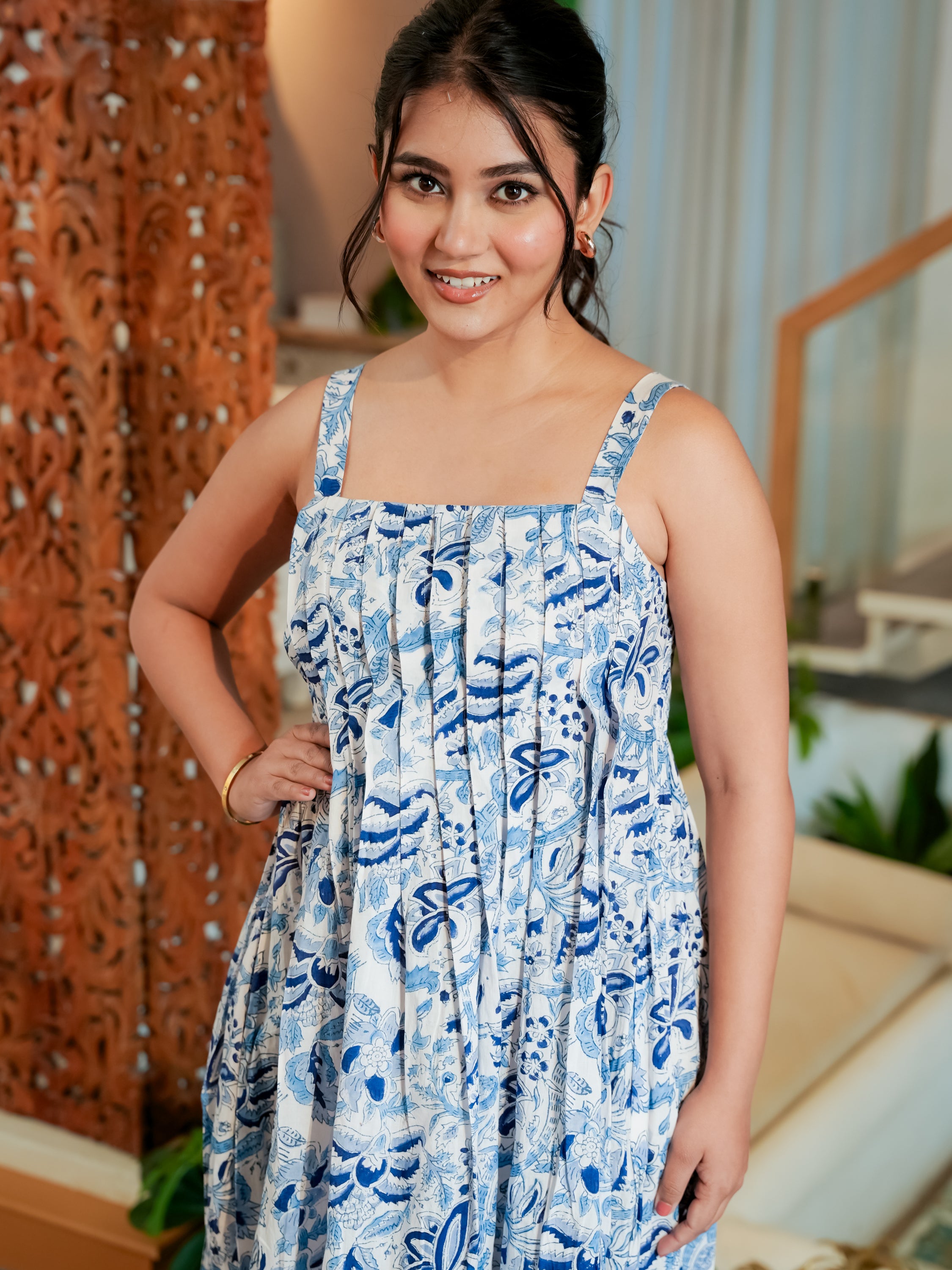 Wild Blue Print Short Cotton Dress