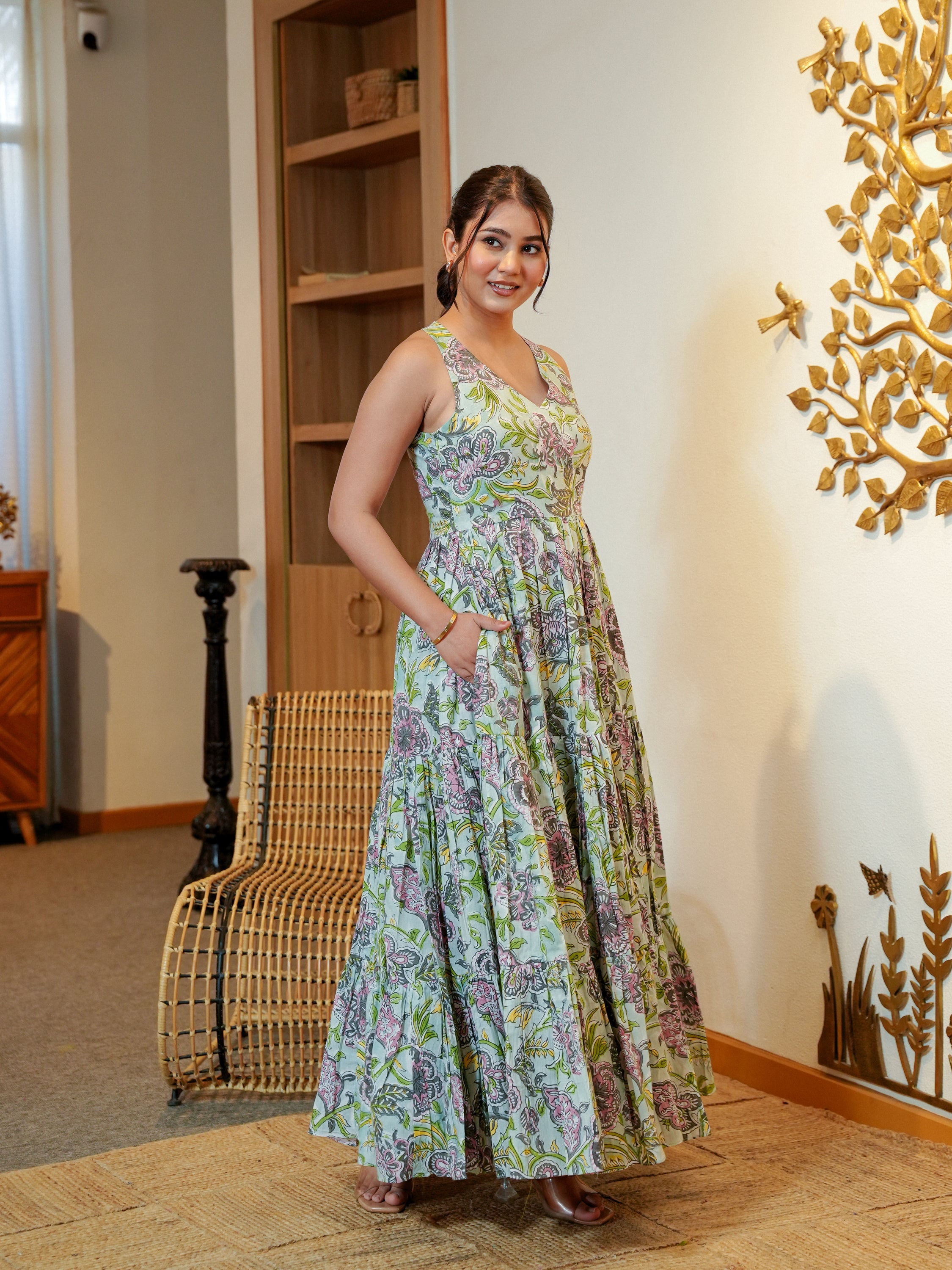 Green Butterfly Cotton Dress