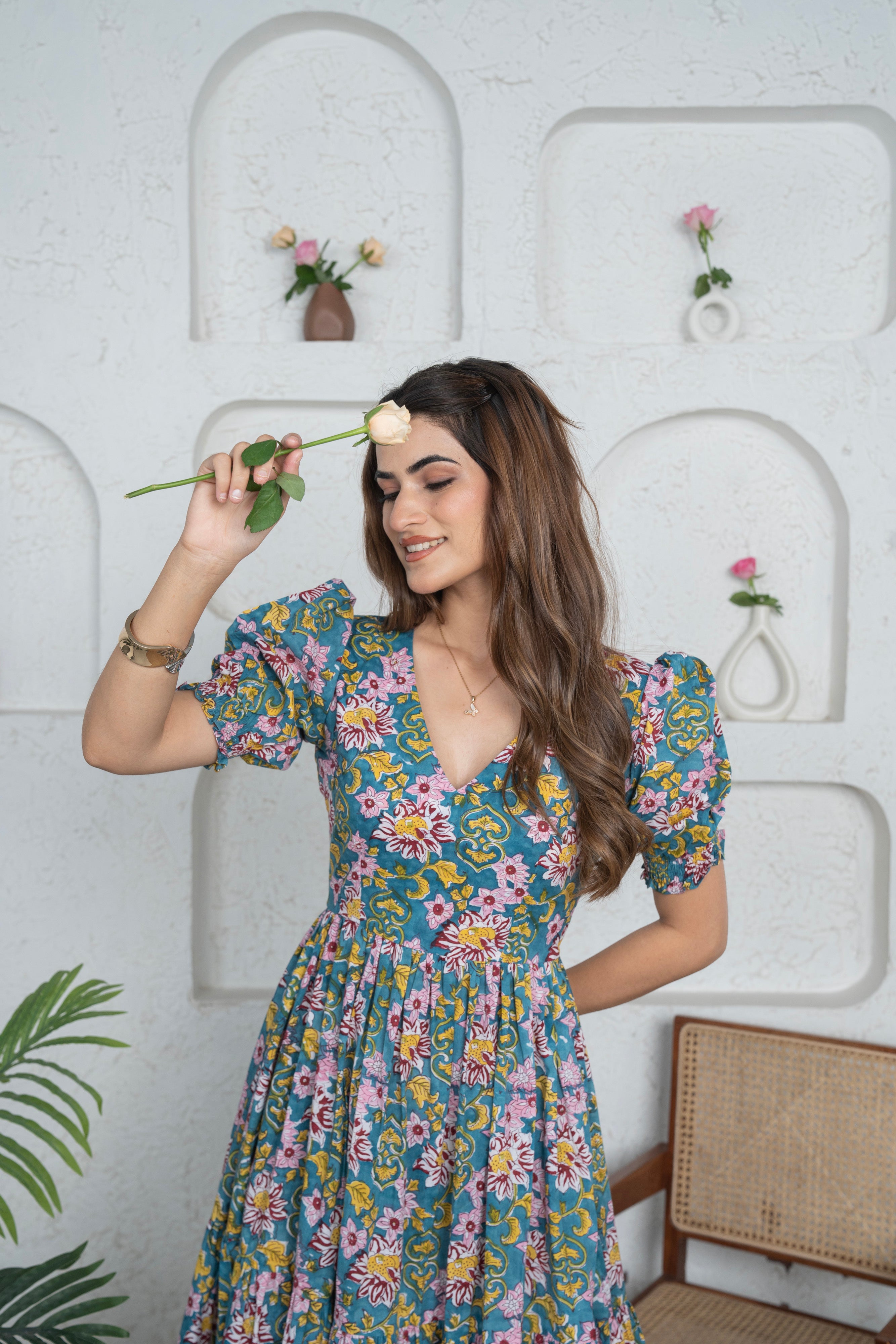 Bibbojaan Long Floral Cotton Tier Dress