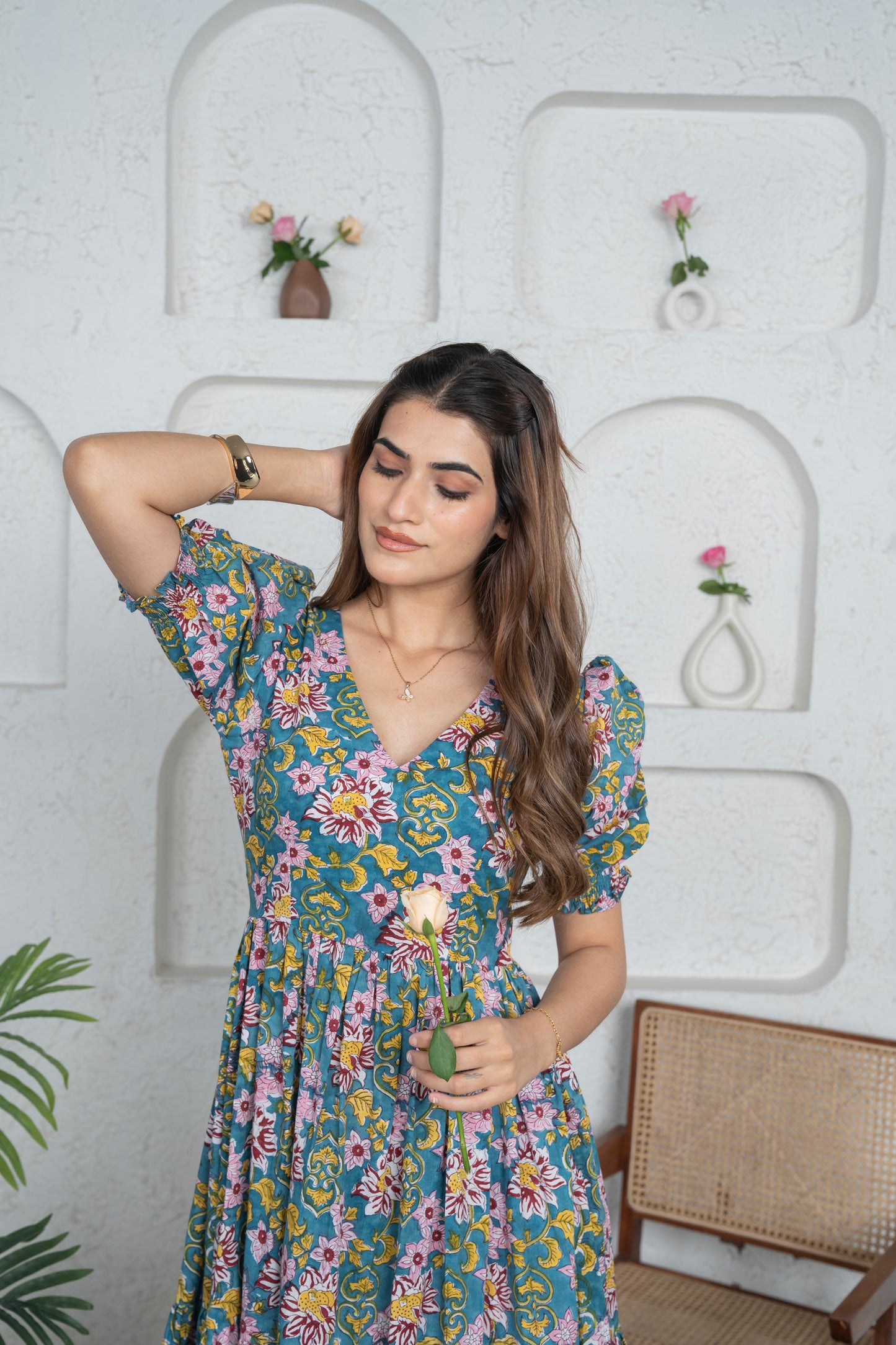 Bibbojaan Long Floral Cotton Tier Dress