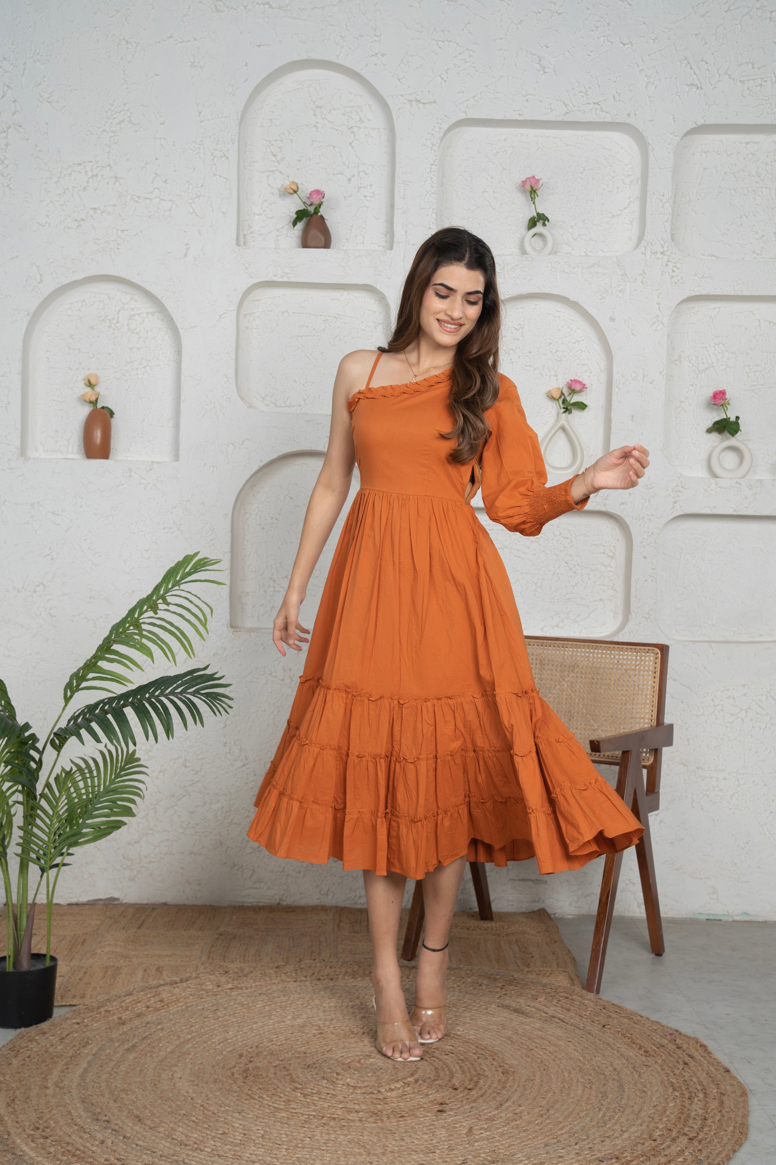 Inna Rust Solid Short Dress