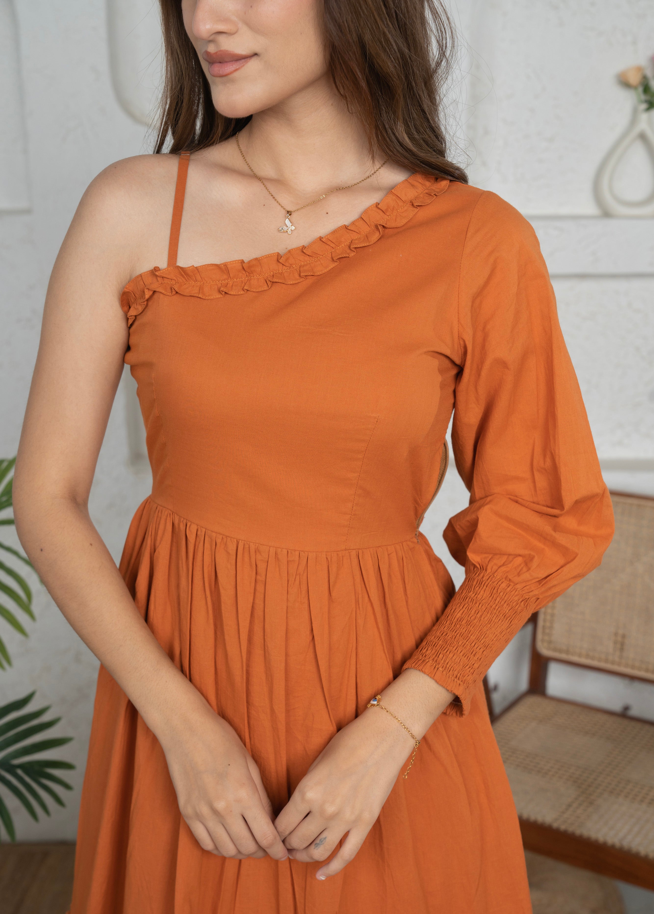 Inna Rust Solid Short Dress