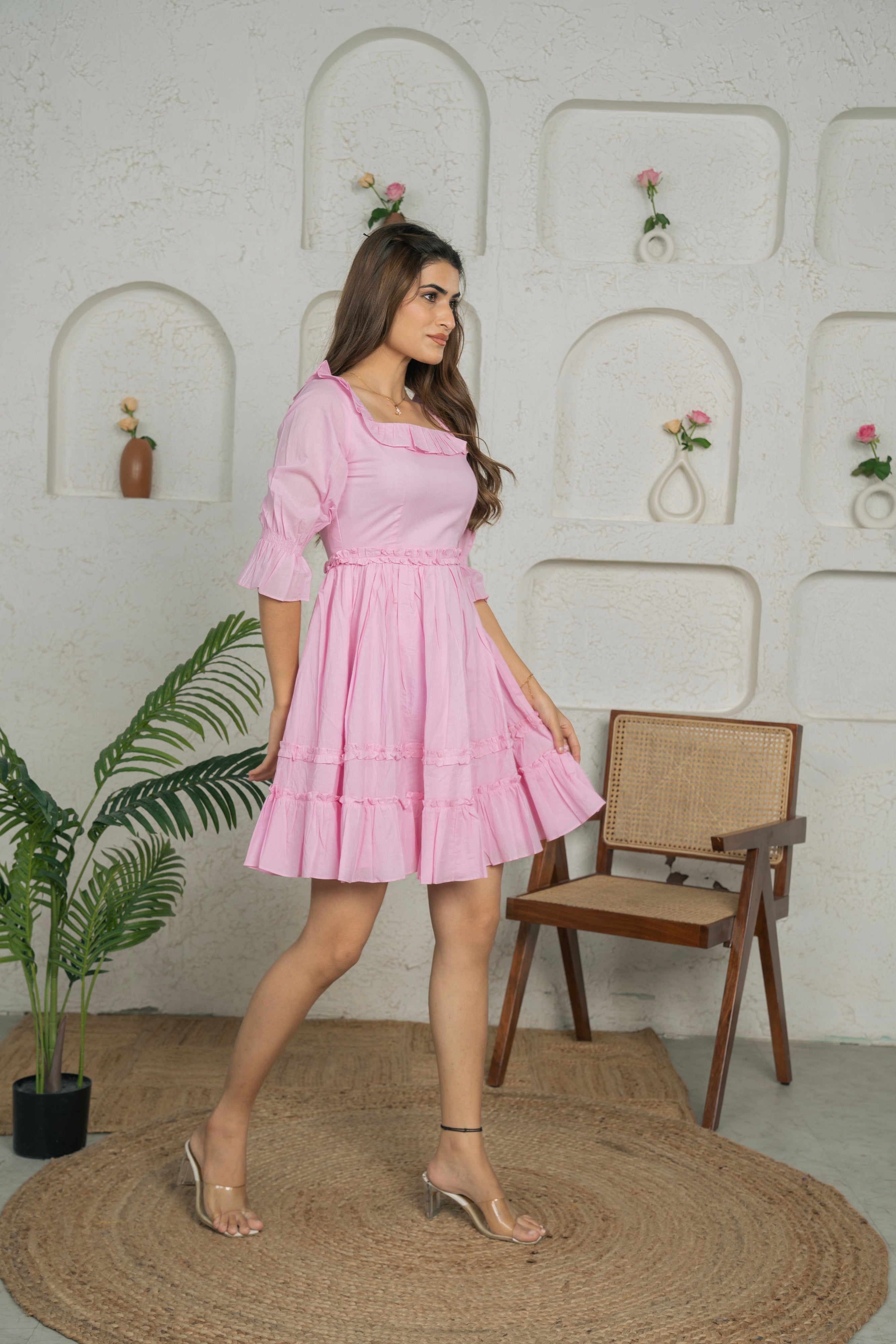 Pink Cotton Short Dress