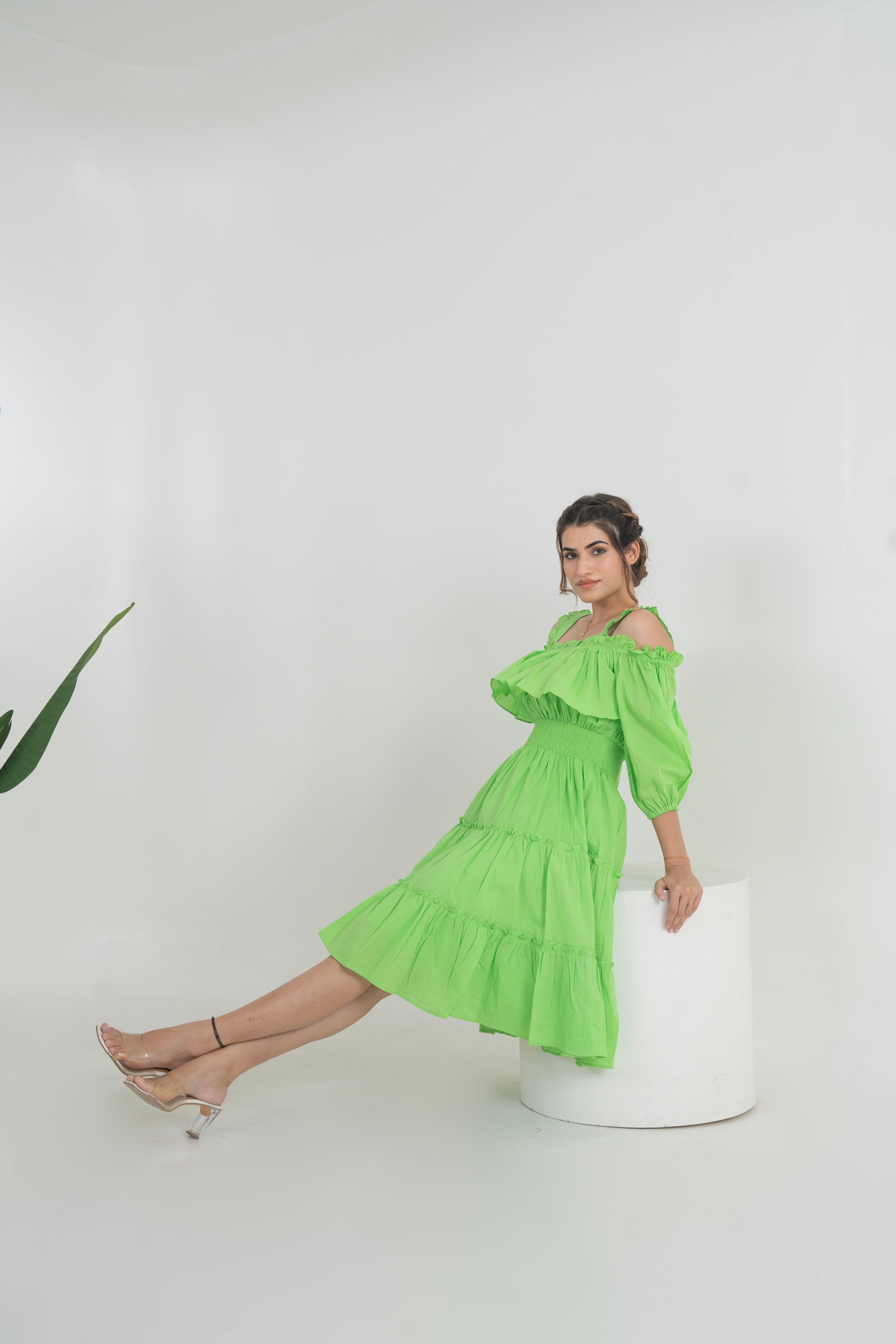 Green Cotton Short Dress