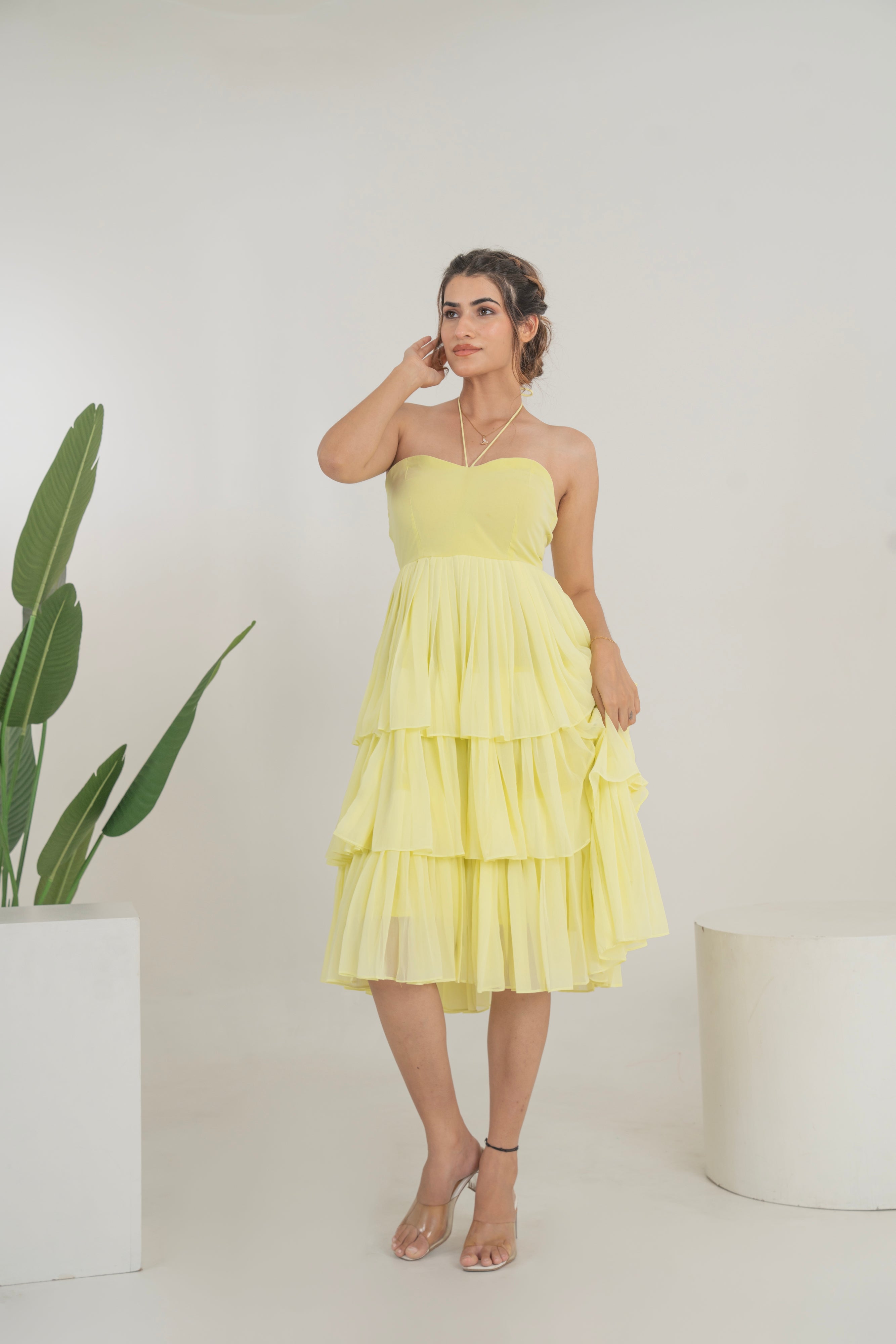 Kanchi Yellow Solid Dress