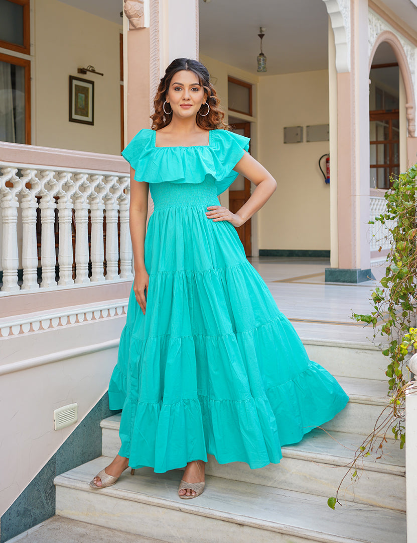 Pretty Turquoise Solid Elegance Dress