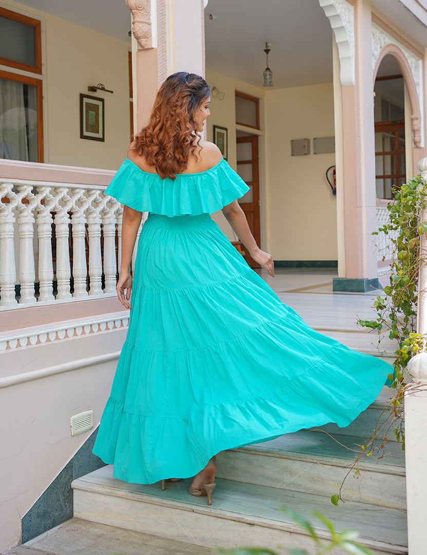 Pretty Turquoise Solid Elegance Dress