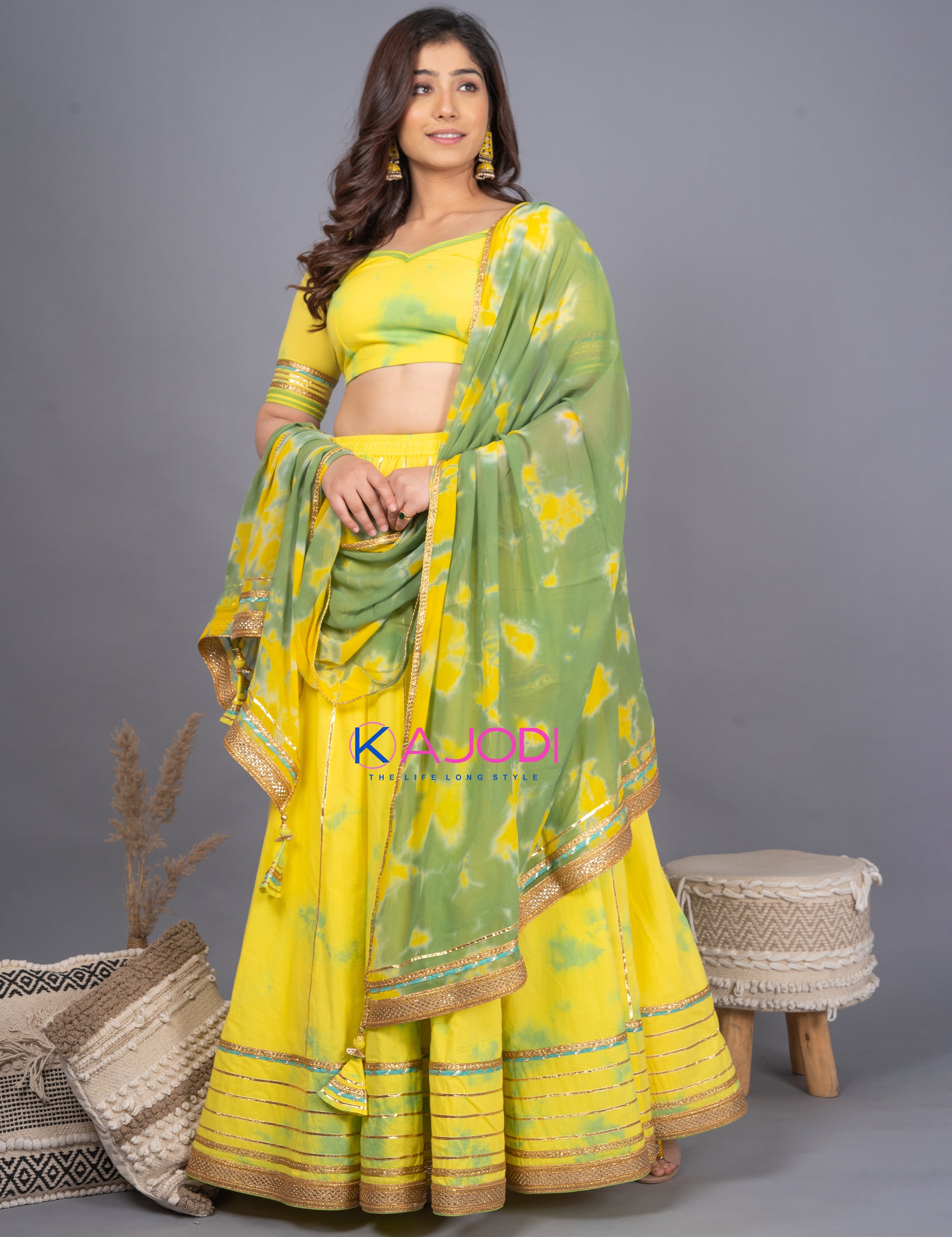 Gangaur Yellow Green Lehenga Set