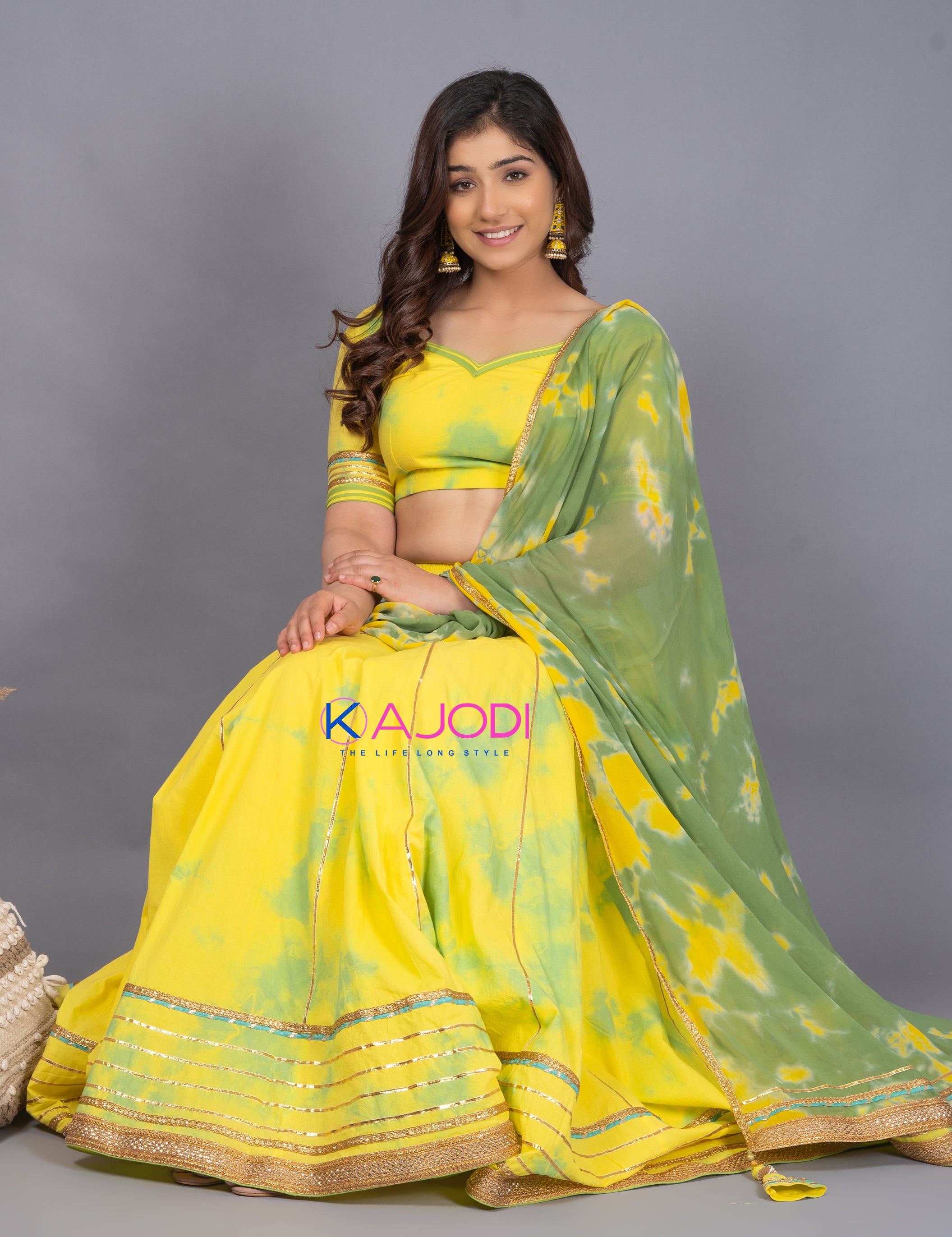 Gangaur Yellow Green Lehenga Set