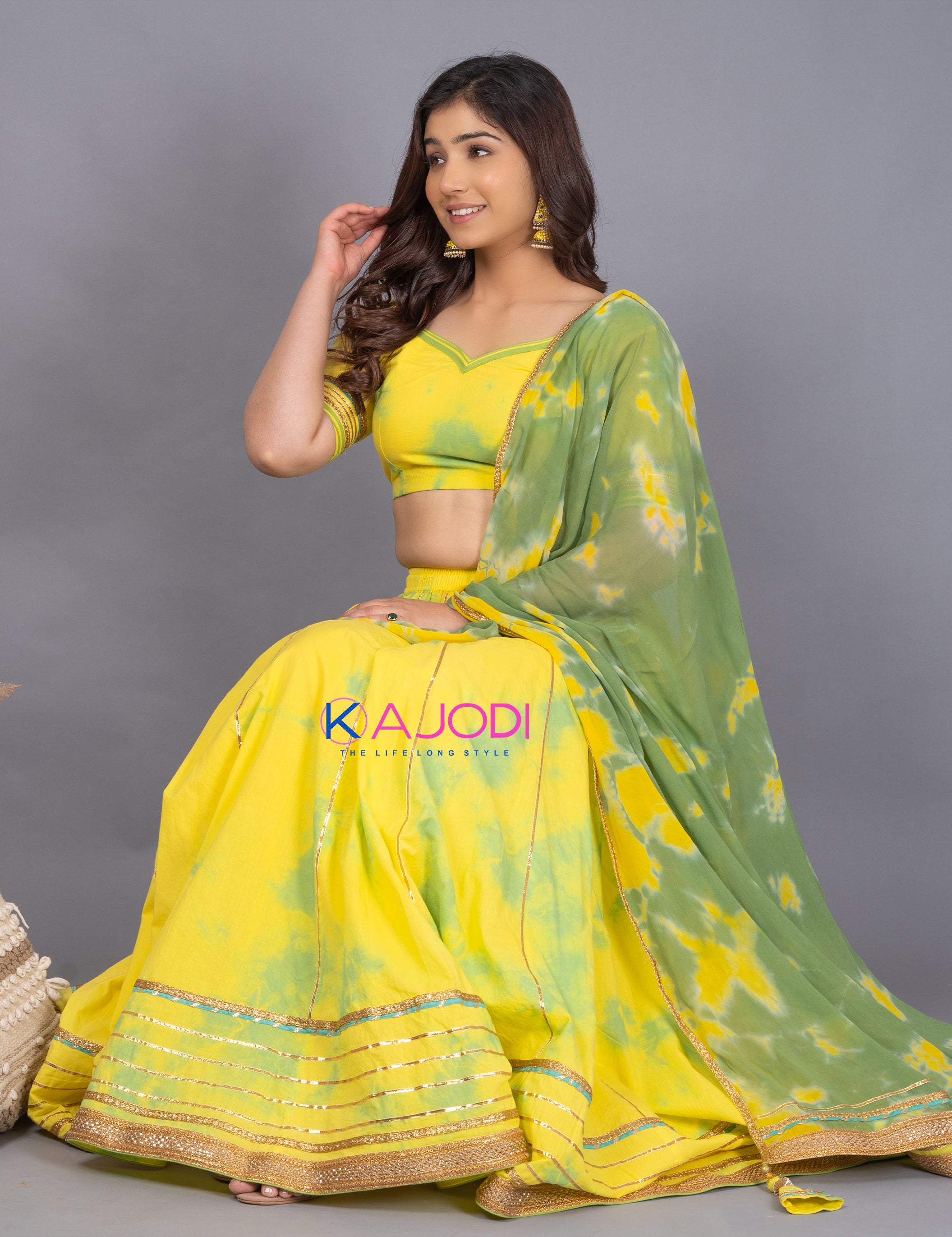 Gangaur Yellow Green Lehenga Set
