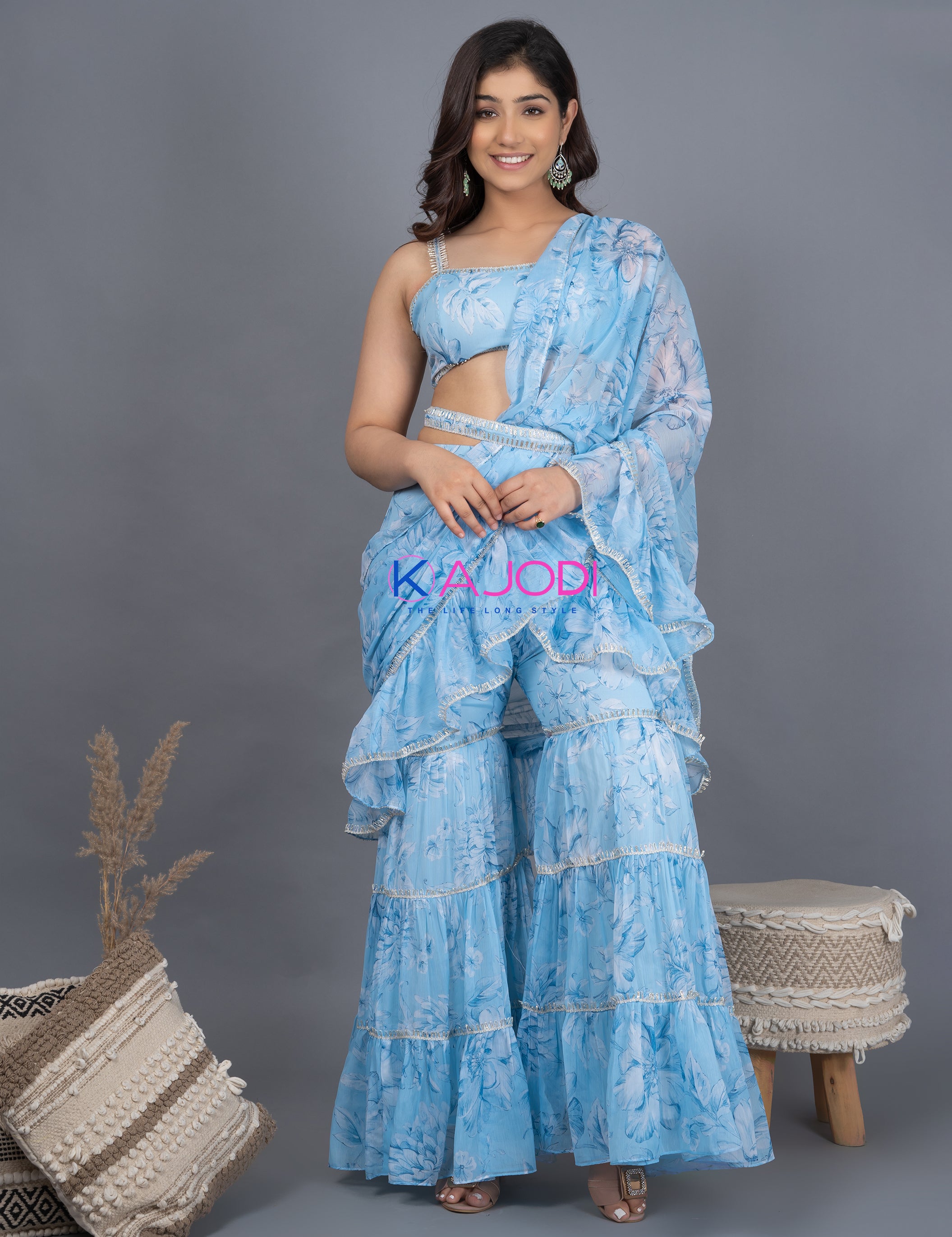 Panihari Draped Chiffon Saree Set