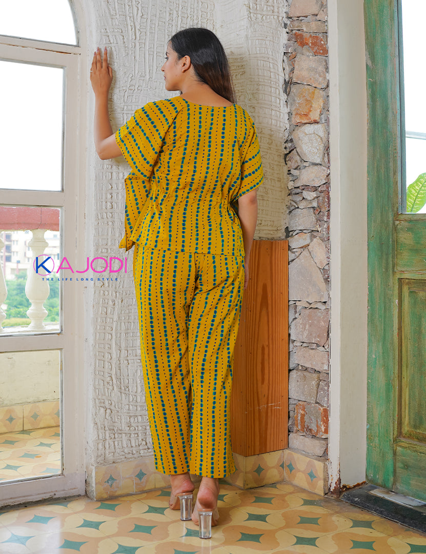 Cilory Nightwear Mustard Printed Dress (Two Nos in One Set)