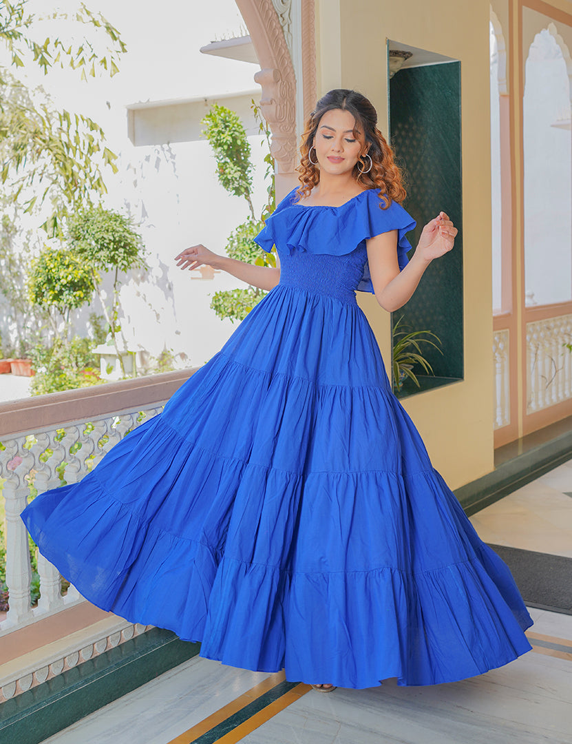 Pretty Blue Solid Elegance Dress