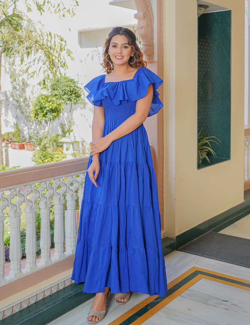 Pretty Blue Solid Elegance Dress