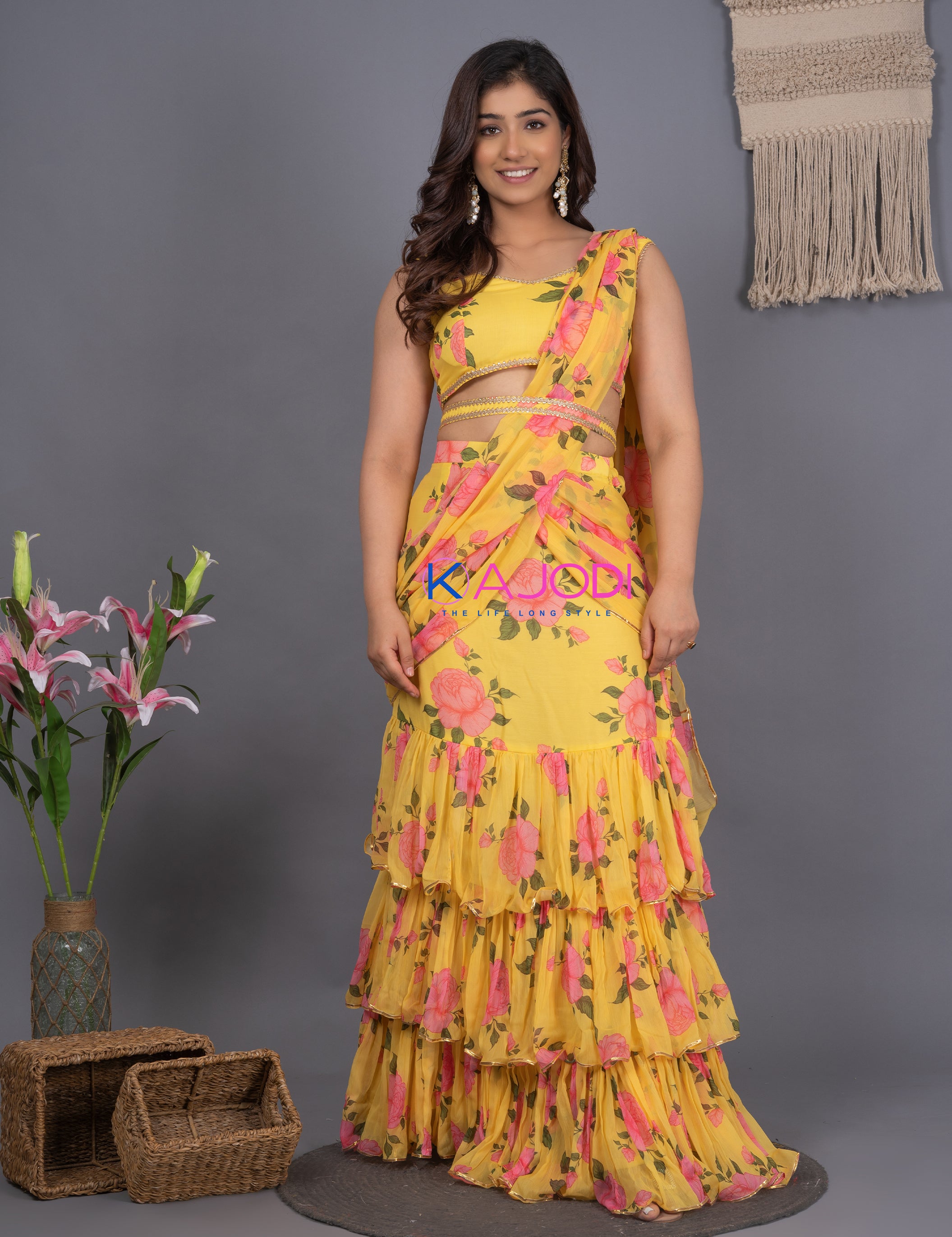 Yellow Haldi Ceremony Saree Set
