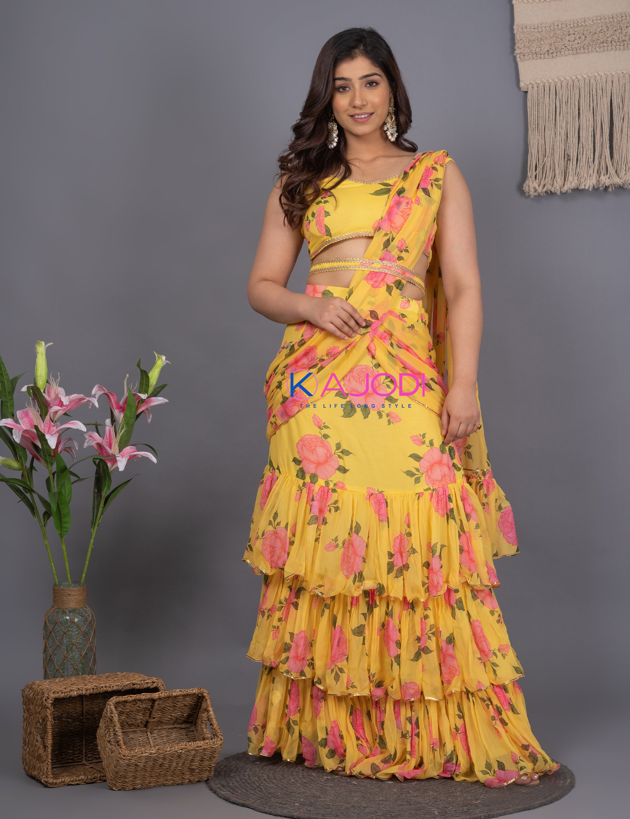Yellow Haldi Ceremony Saree Set