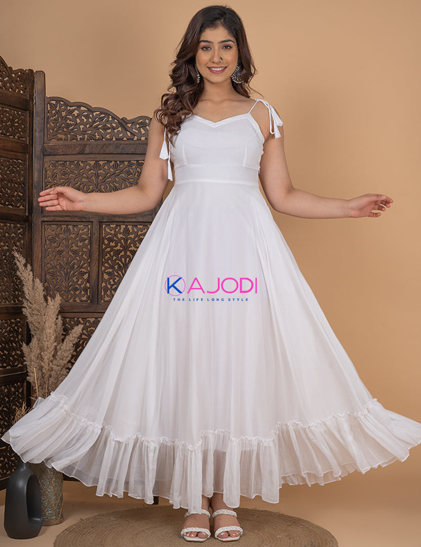 Pretty White Chiffon Long Dress