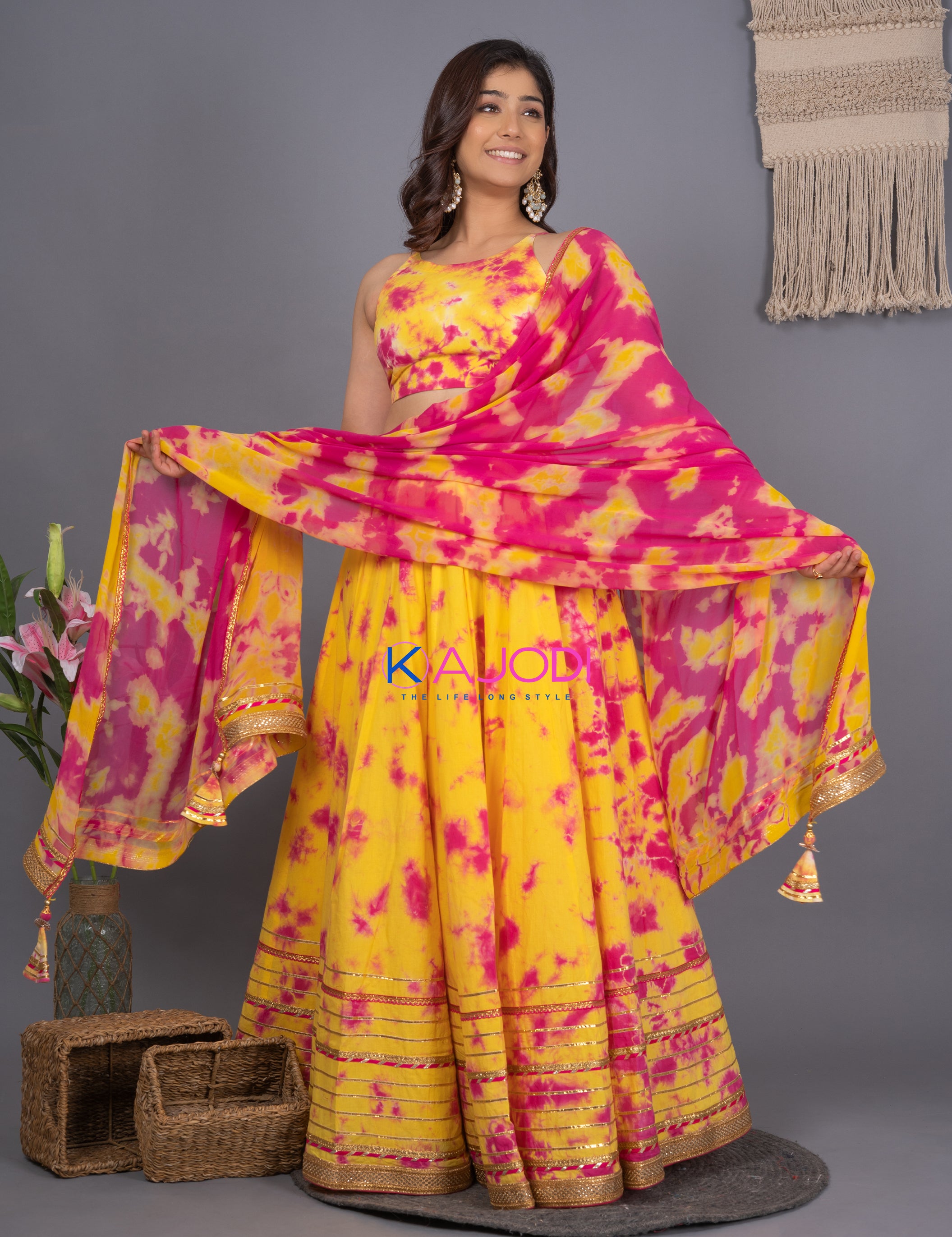 Kiara Pink Yellow Lehenga Set