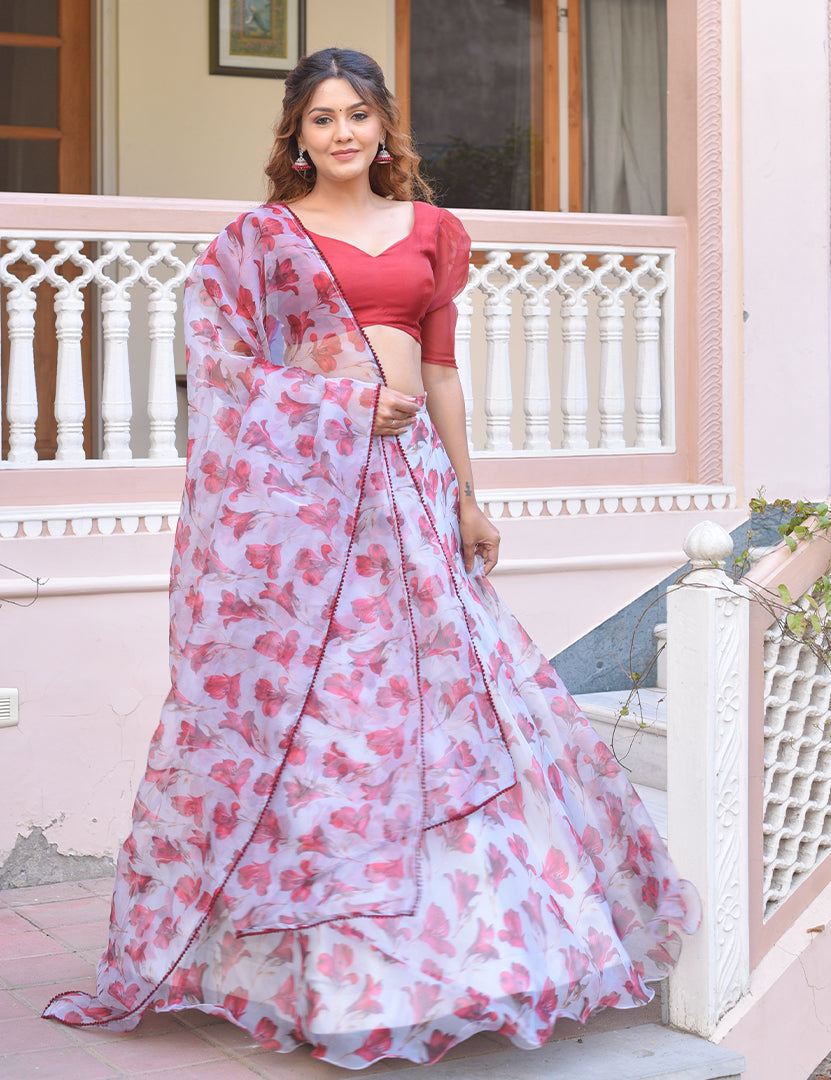 Modena Organza Lehenga And Blouse With Dupatta (3 Nos in 1 Set)