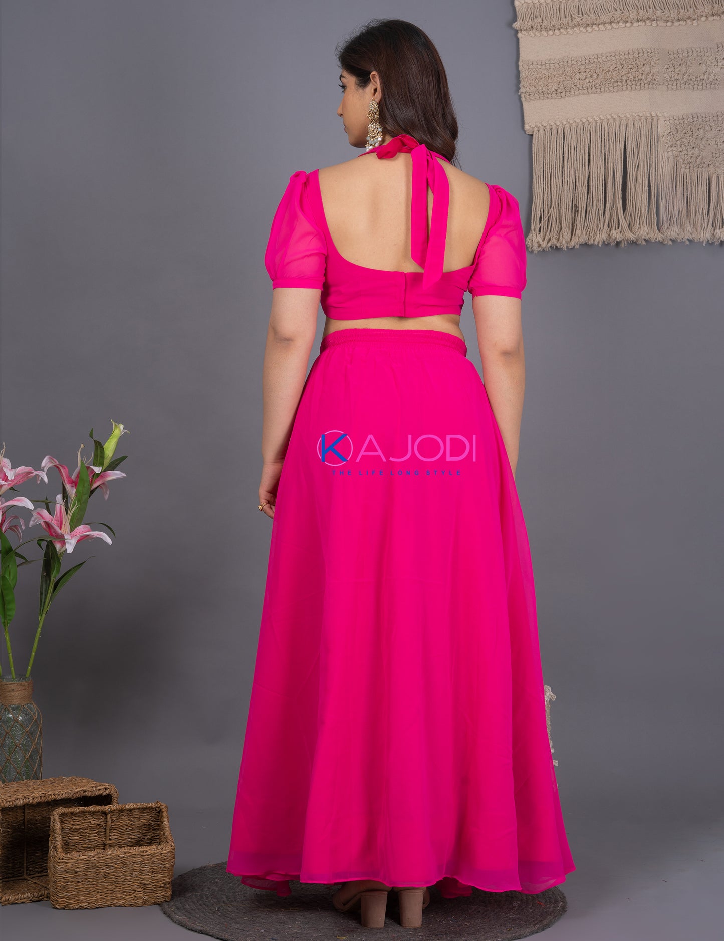 Pink Nayra Georgette Top Skirt Set
